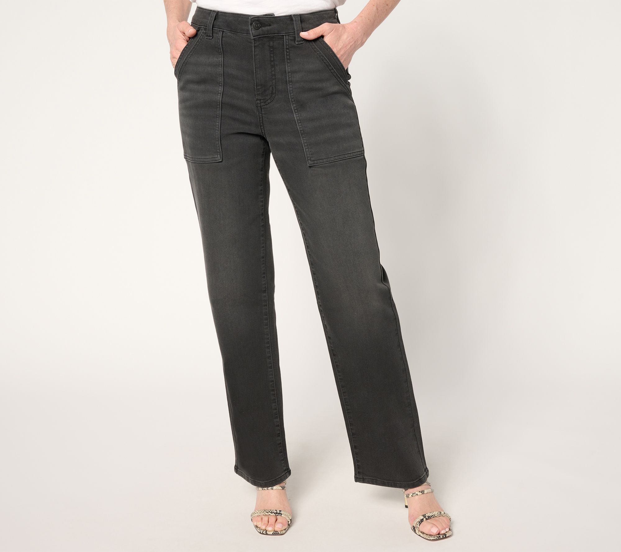 Me by Jennie Garth Petite Black Utility Straight Leg Jeans