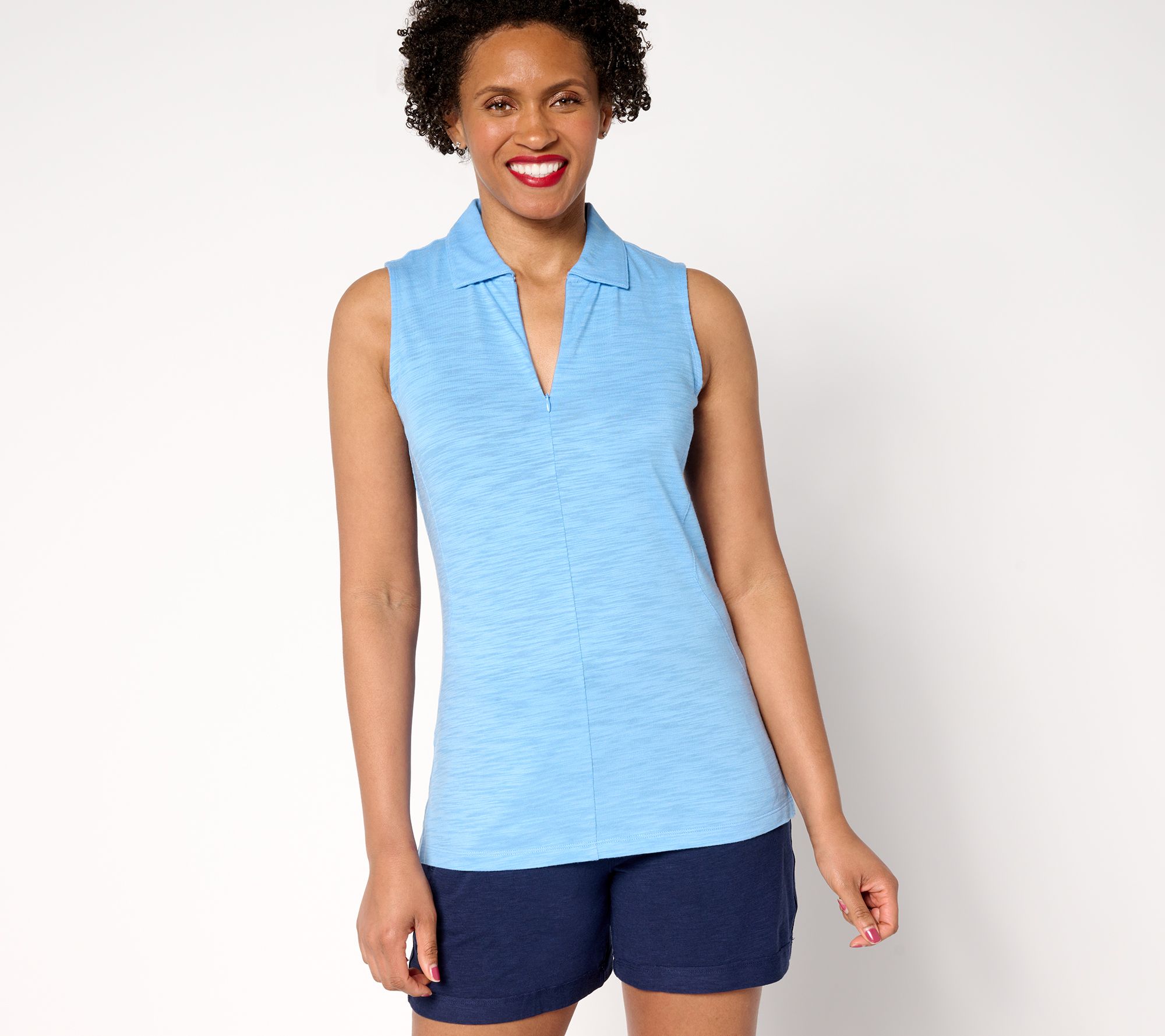  Belle Body by Kim Gravel Slub Knit Half Zip Sleeveless Polo