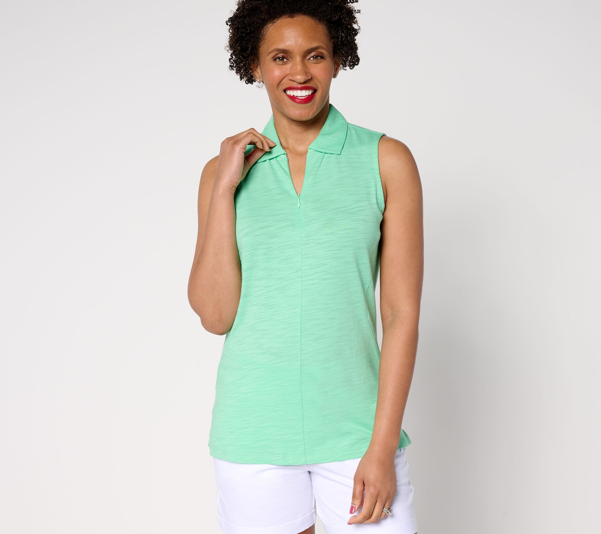 Belle Body by Kim Gravel Slub Knit Half Zip Sleeveless Polo