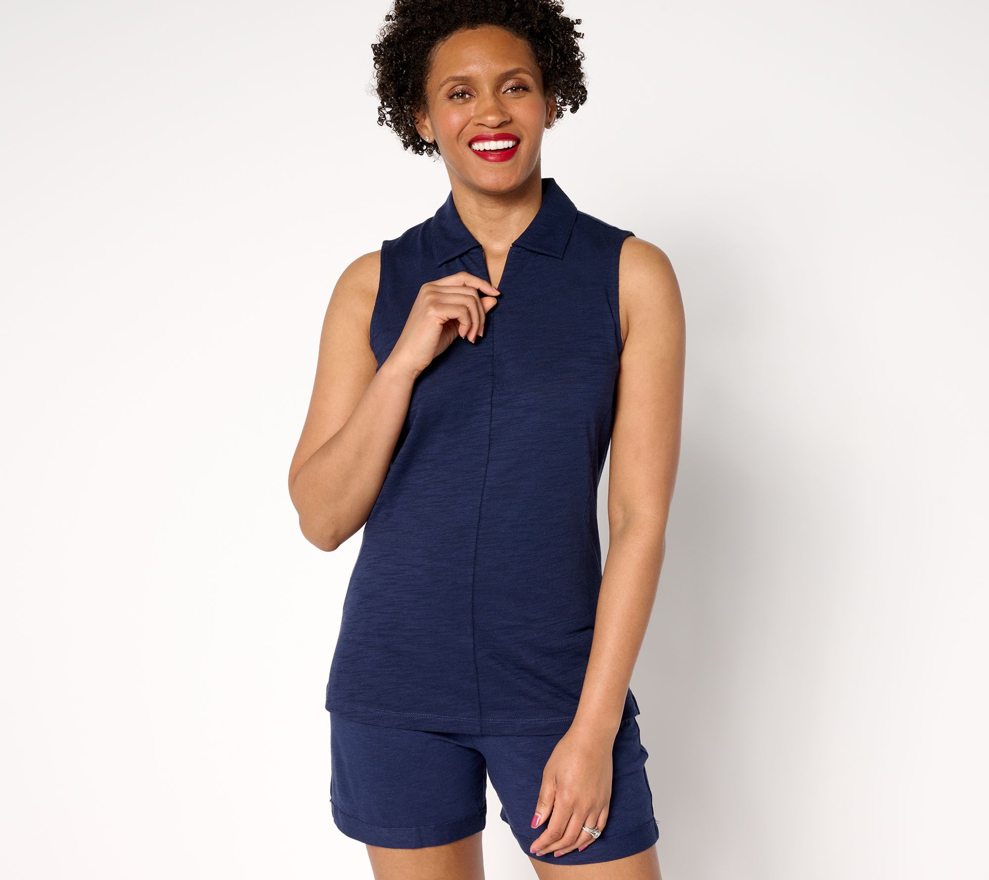 Belle Body by Kim Gravel Slub Knit Half Zip Sleeveless Polo