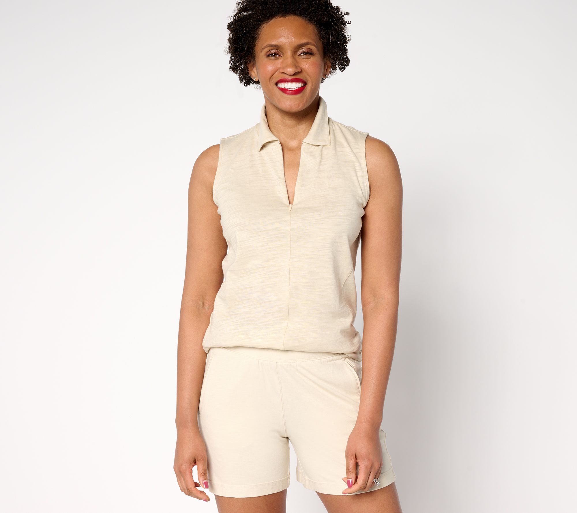 Belle Body by Kim Gravel Slub Knit Half Zip Sleeveless Polo