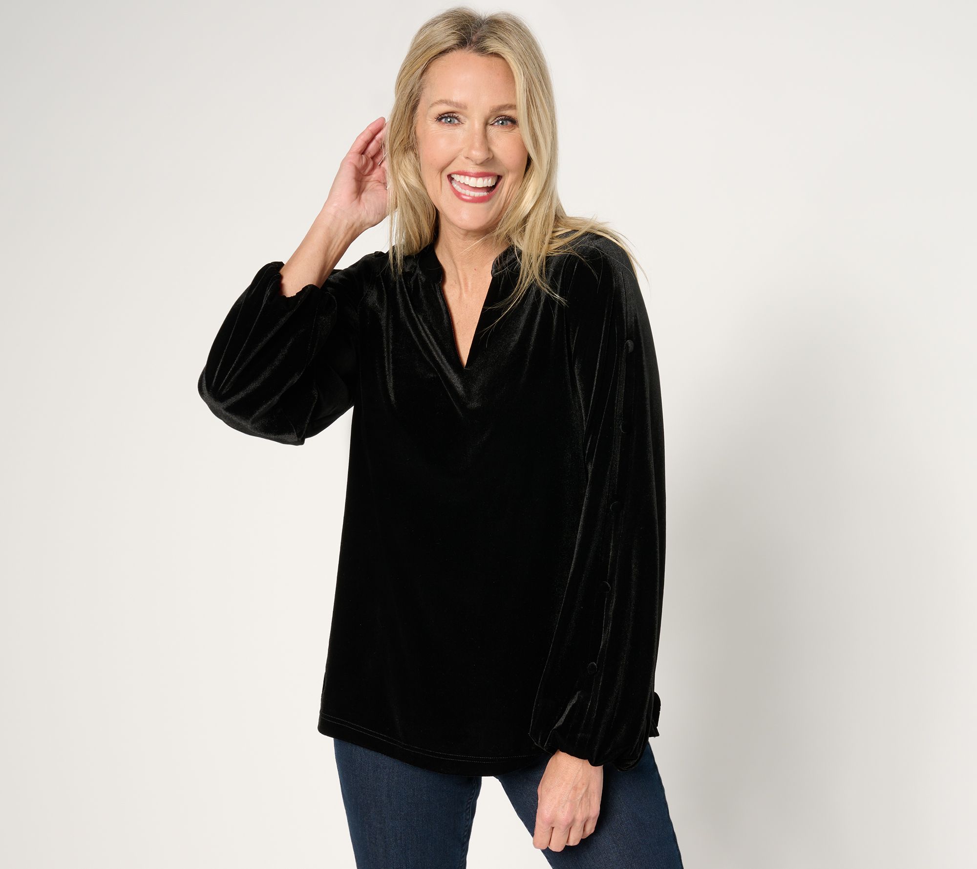 "As Is" Belle by Kim Gravel Bellevet Button Sleeve Popover