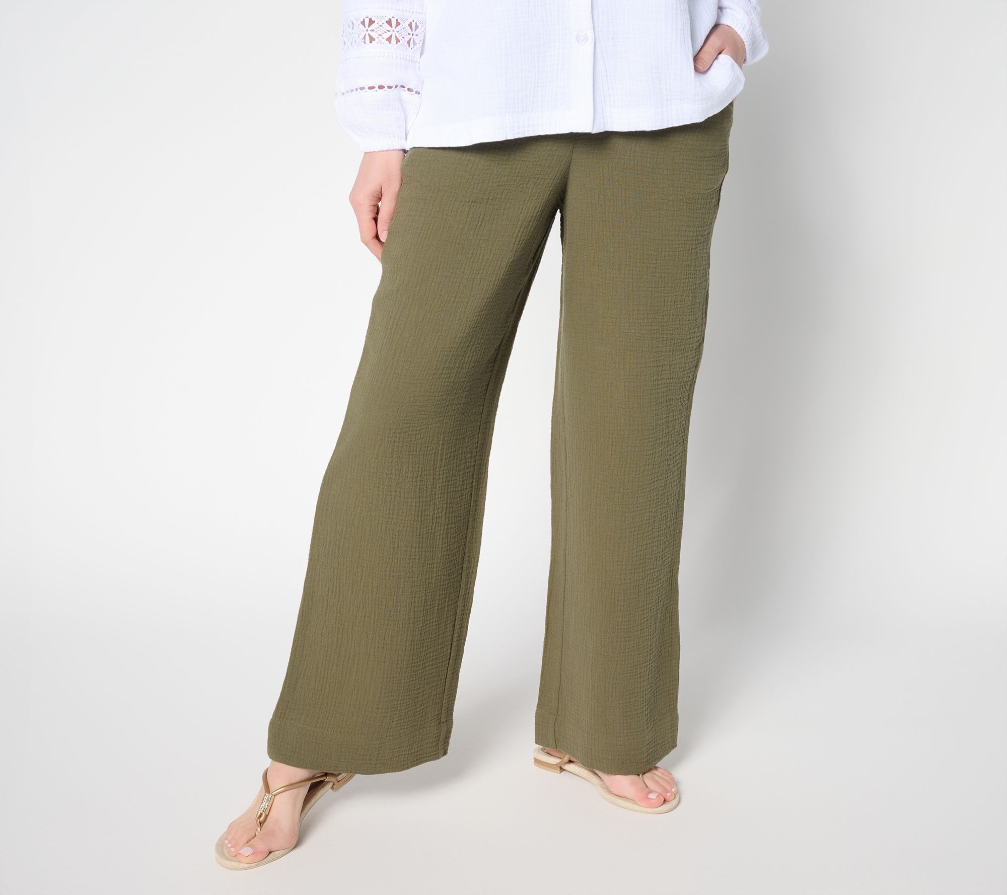 Belle by Kim Gravel Petite Summer Sunset Cotton Gauze Smocked Pant