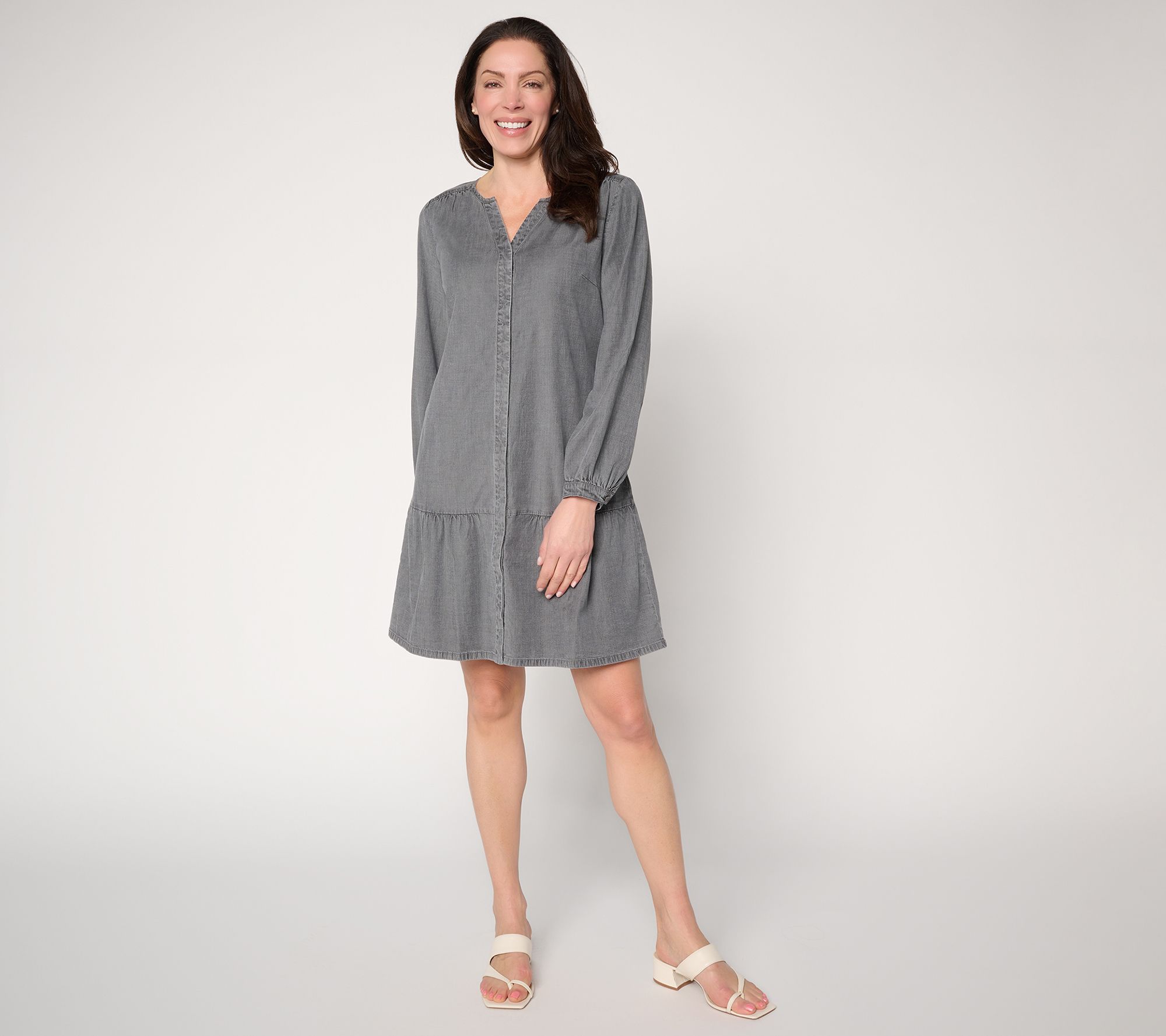  Susan Graver Stretch Chambray Button Front Dress