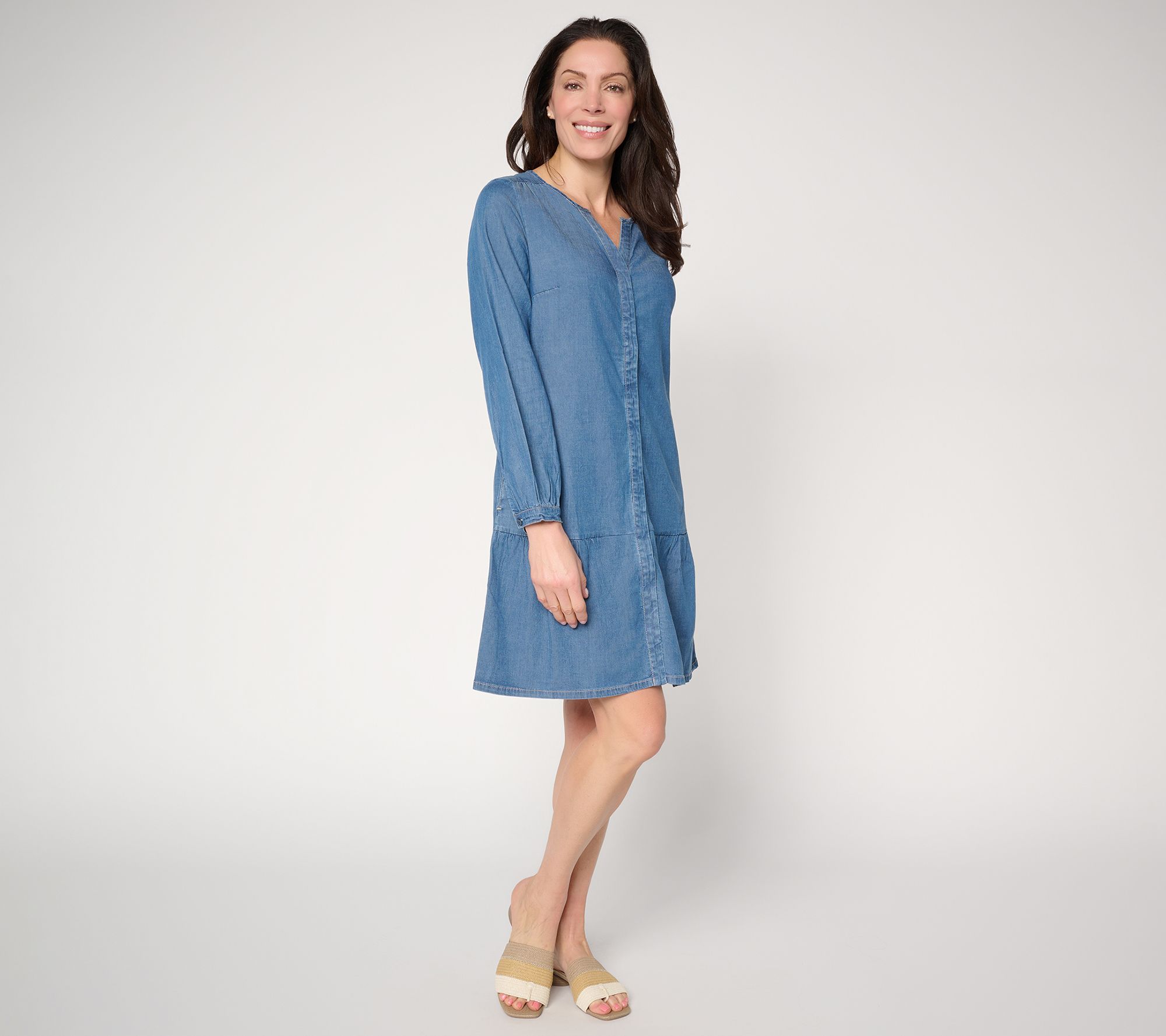 Susan Graver Stretch Chambray Button Front Dress