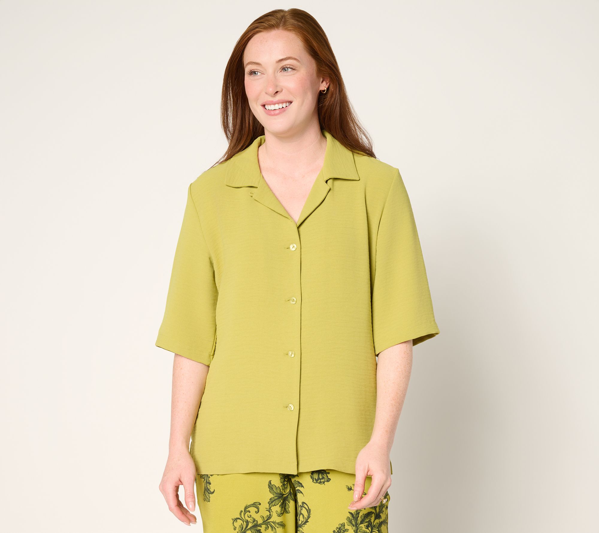 Attitudes by Renee Woven Button Front Cabana Shirt