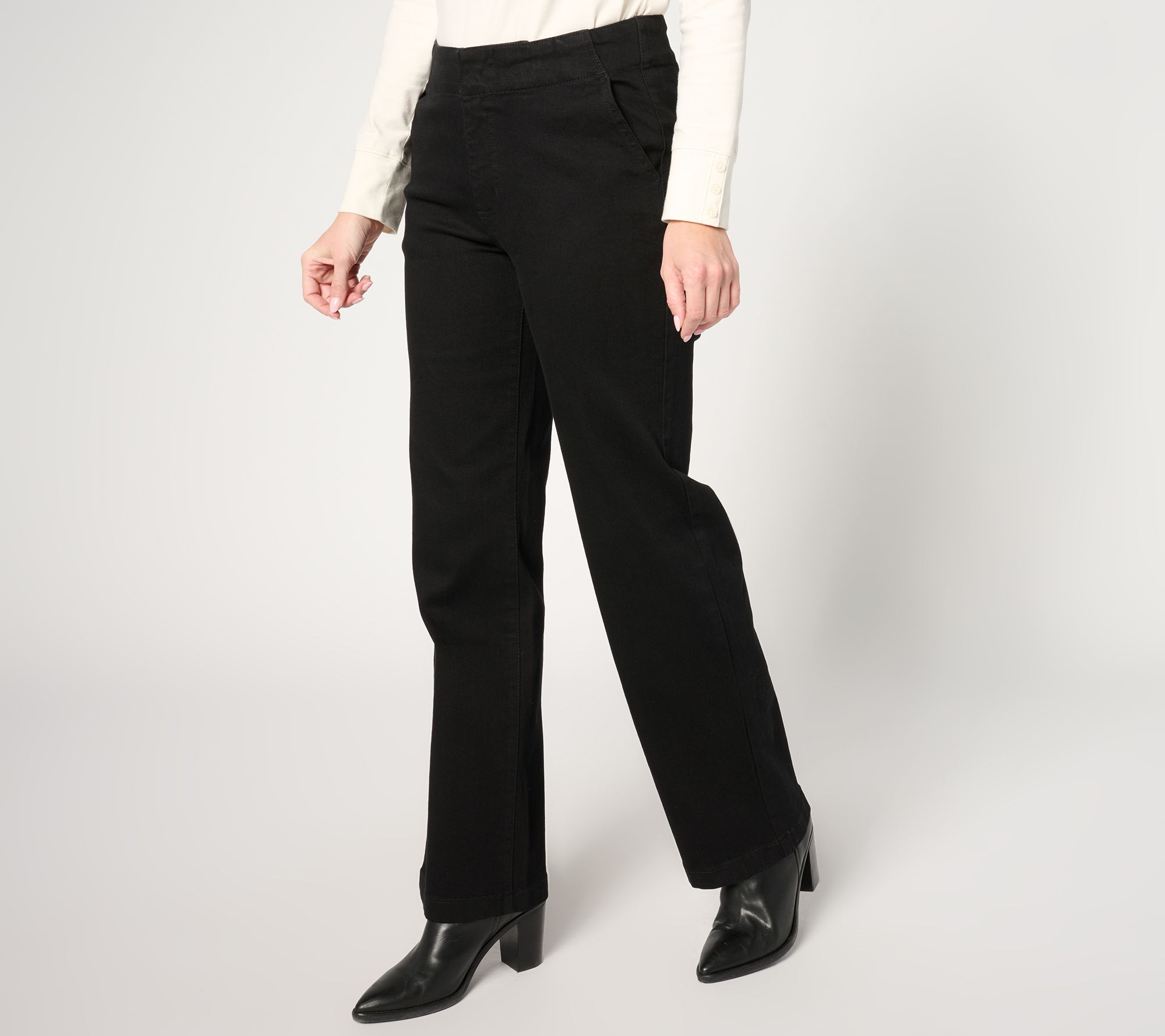 "As Is" Susan Graver Petite Stretch Denim Wide Leg Trouser Jean