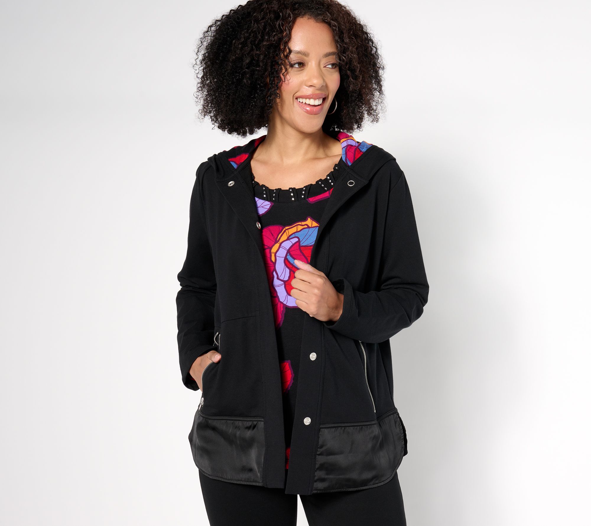 "As Is" Sport Savvy French Terry and Satin Hooded Jacket