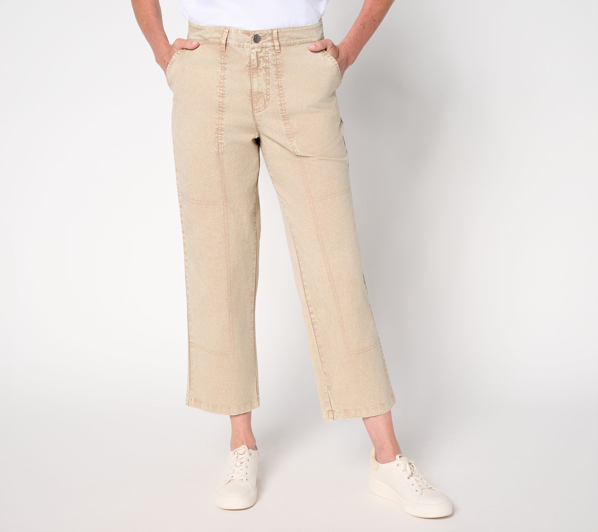 LOGO by Lori Goldstein Petite Stone Wash Cropped Pants