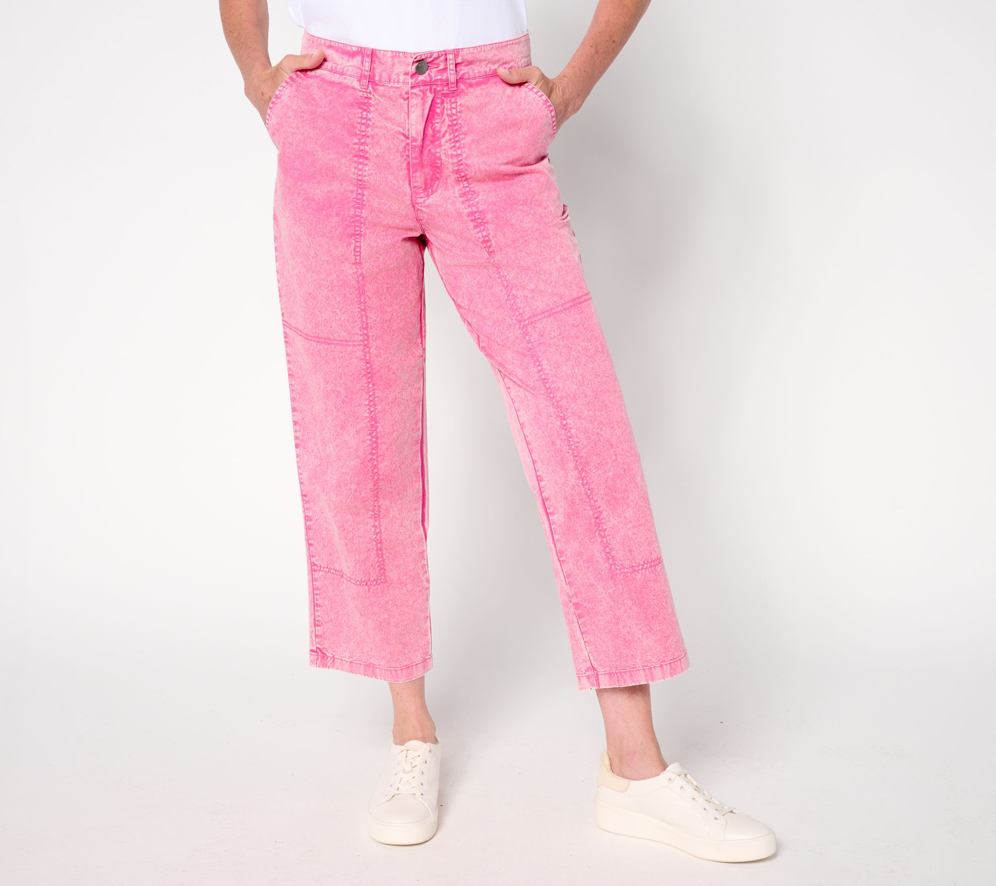 LOGO by Lori Goldstein Petite Stone Wash Cropped Pants