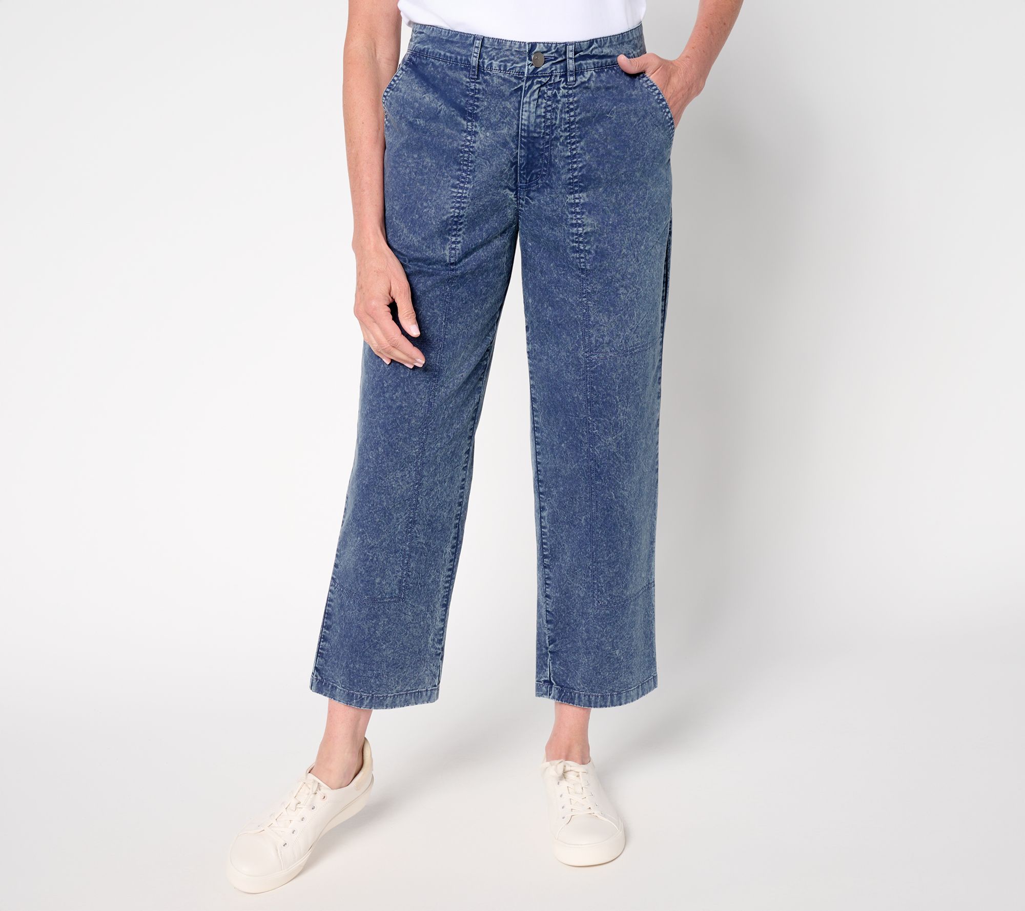 LOGO by Lori Goldstein Petite Stone Wash Cropped Pants