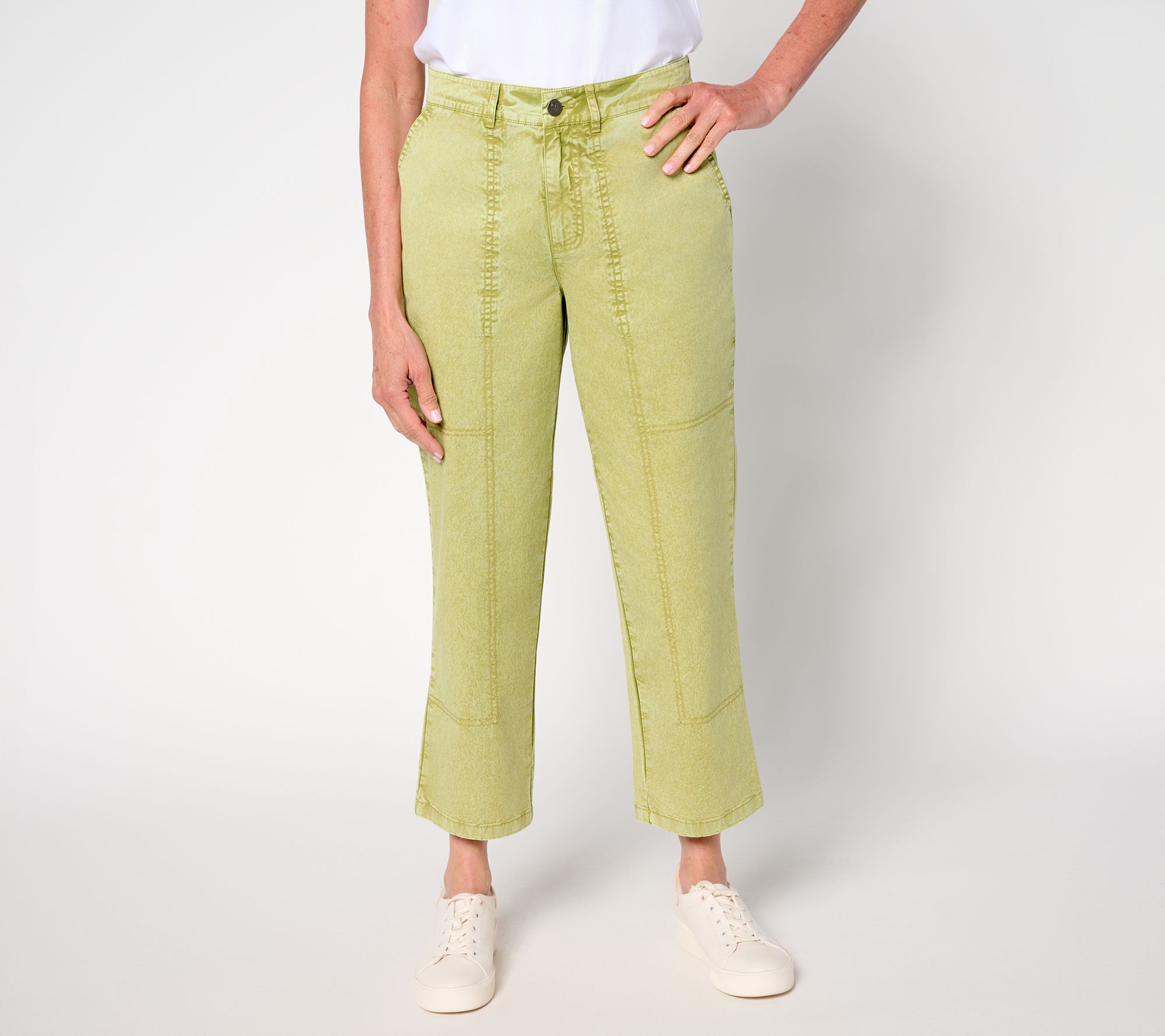 LOGO by Lori Goldstein Petite Stone Wash Cropped Pants