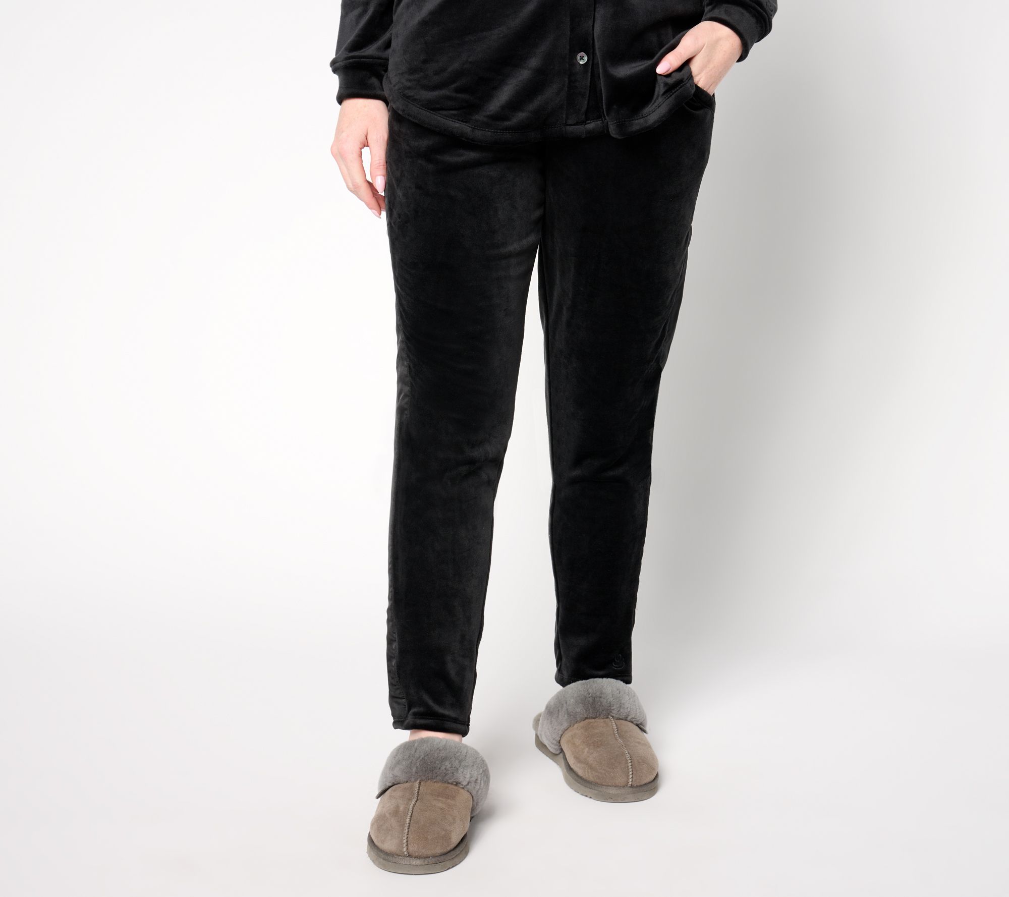 "As Is" Cuddl Duds Double Plush Velour Satin Touch Pant