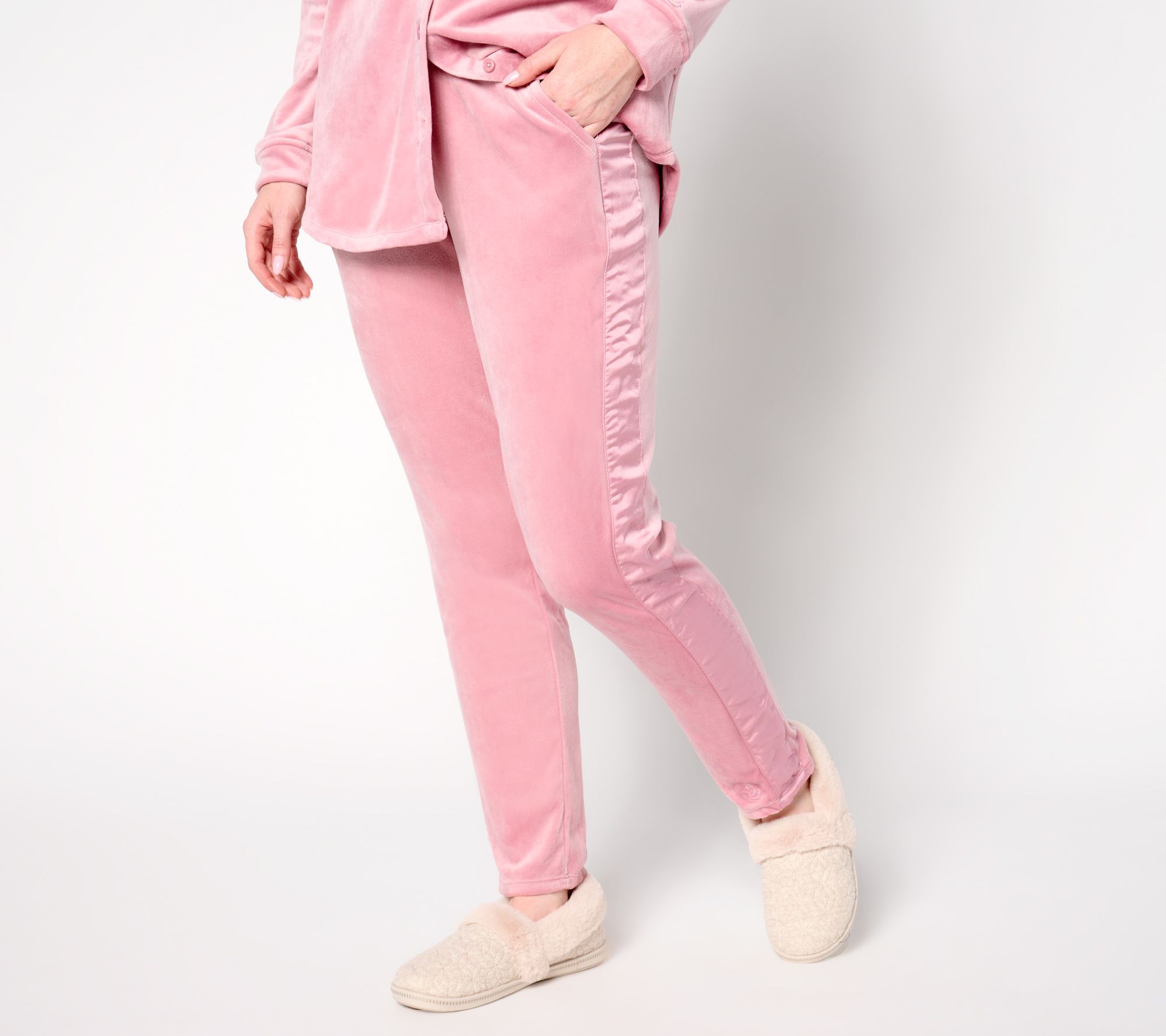 "As Is" Cuddl Duds Double Plush Velour Satin Touch Pant