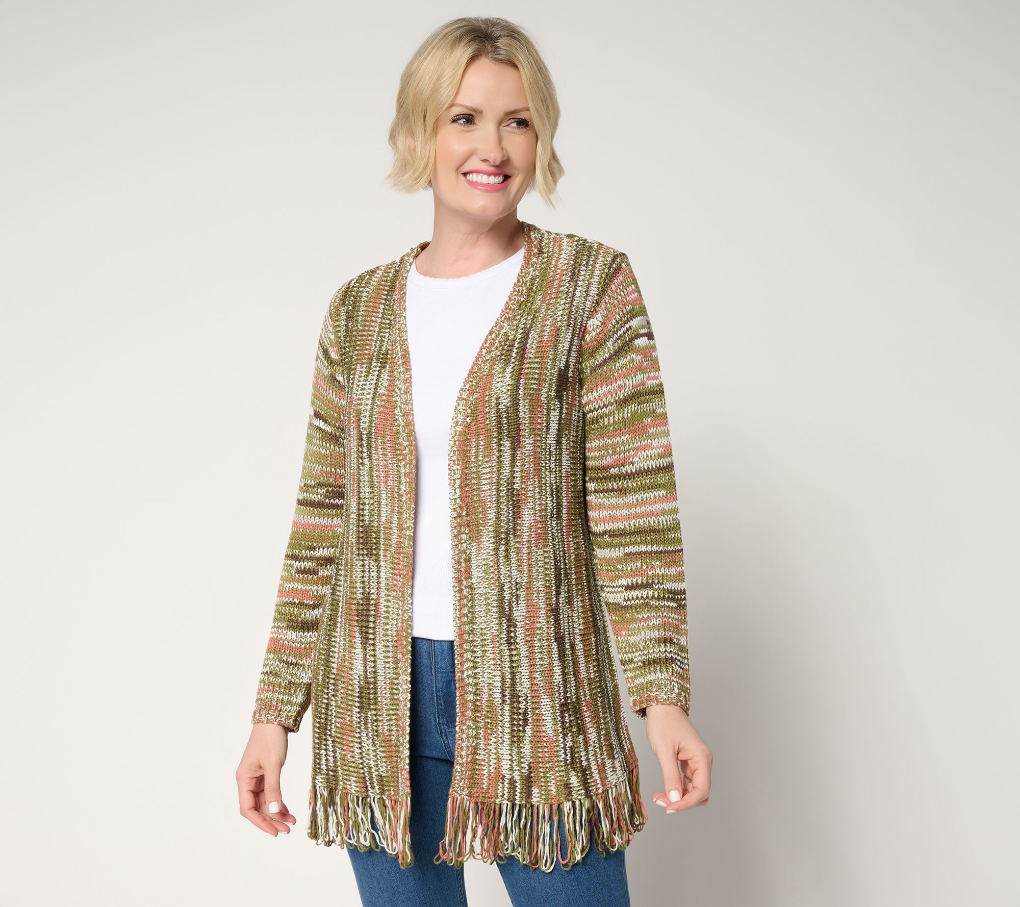 Denim & Co. Canyon Retreat Petite Fringe Sweater Cardigan