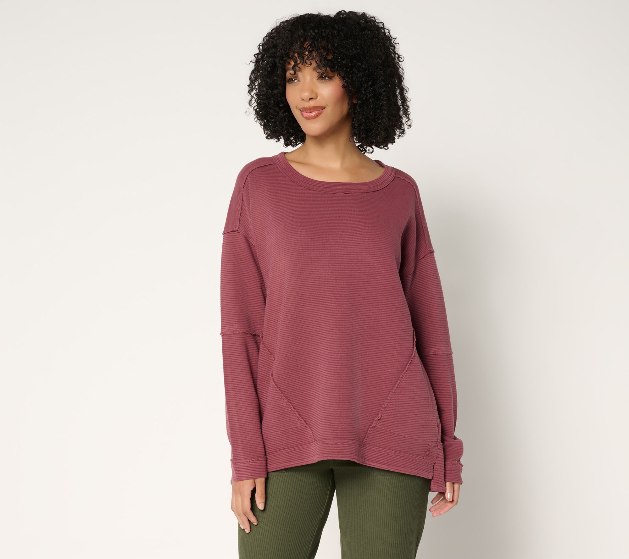 LOGO by Lori Goldstein Crew Neck Ottoman Rib Long Sleeve Top