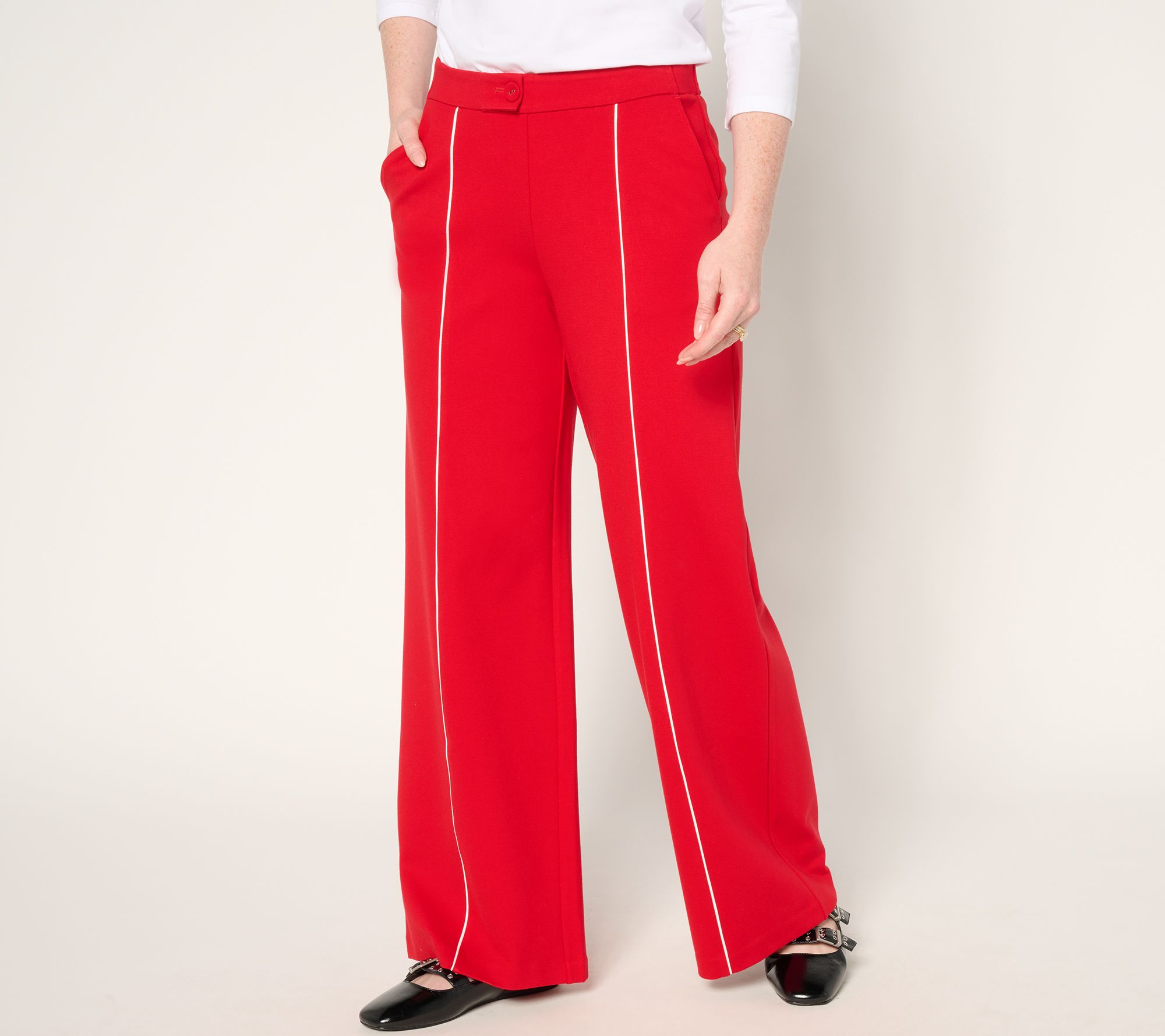 "As Is" Isaac Mizrahi Live! Tall Sublime Stretch Ponte Wide Leg Pants