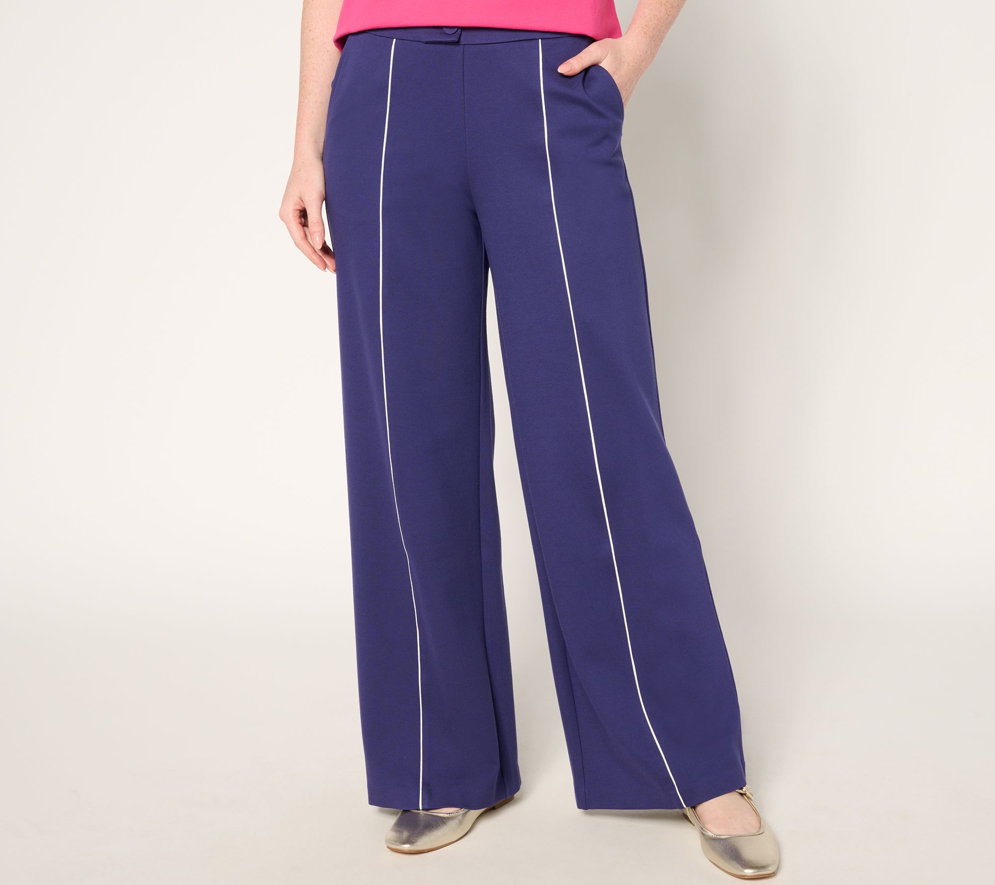 "As Is" Isaac Mizrahi Live! Tall Sublime Stretch Ponte Wide Leg Pants