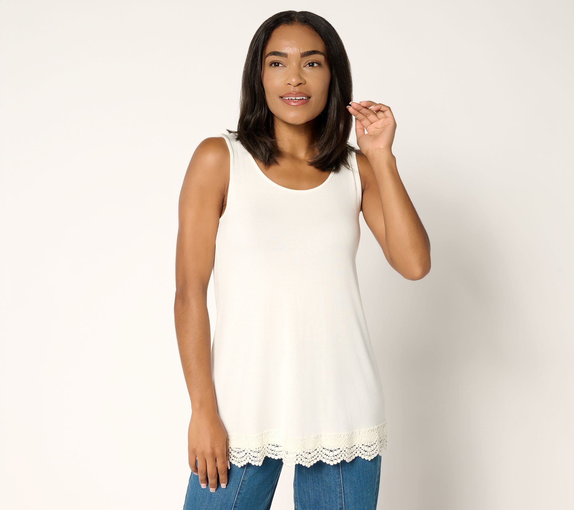 LOGO Layers by Lori Goldstein Regular Knit Tank with Crochet Hem
