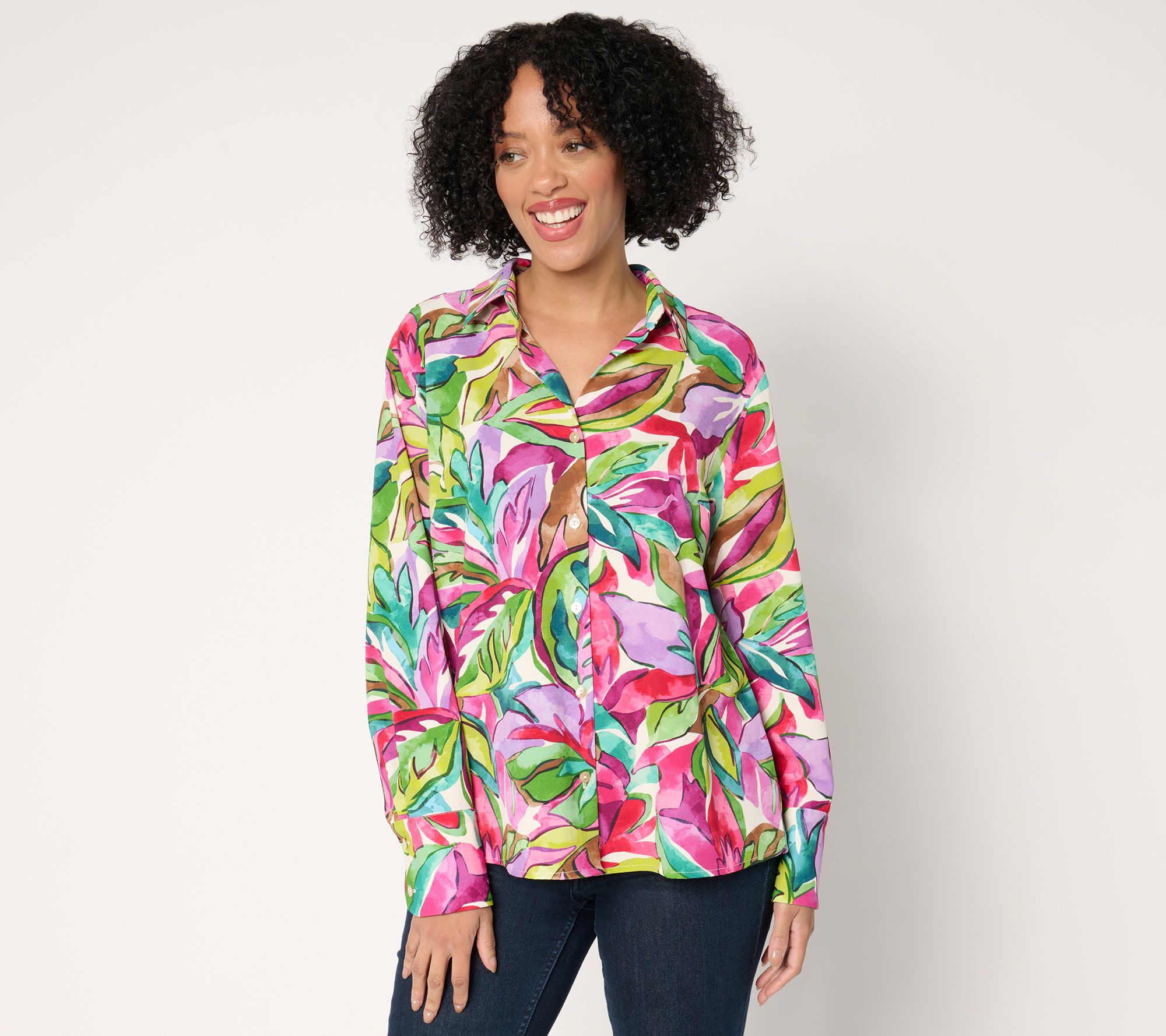 "As Is" Susan Graver Print or Solid St. Tropez Drapey Woven Shirt