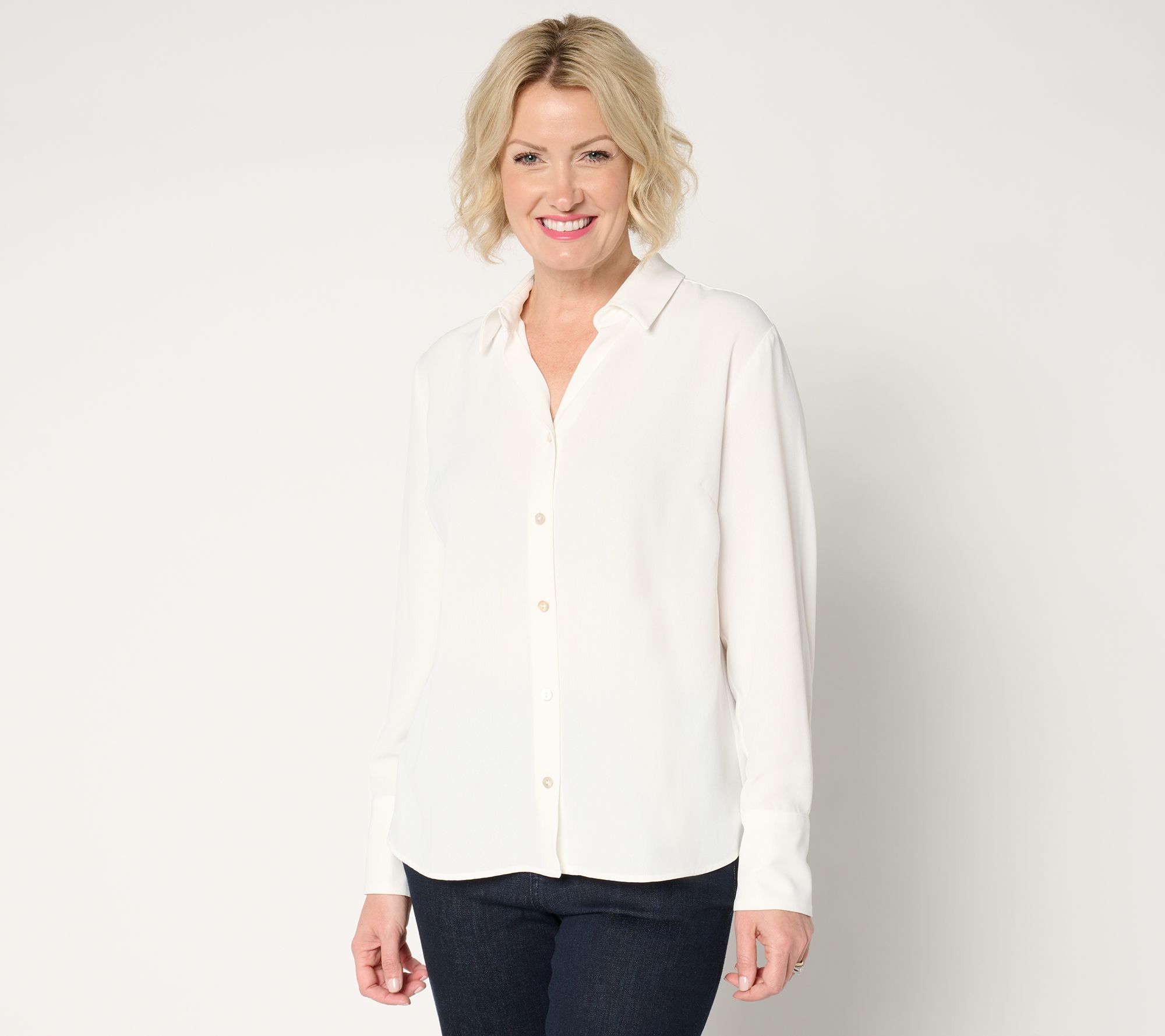 "As Is" Susan Graver Print or Solid St. Tropez Drapey Woven Shirt