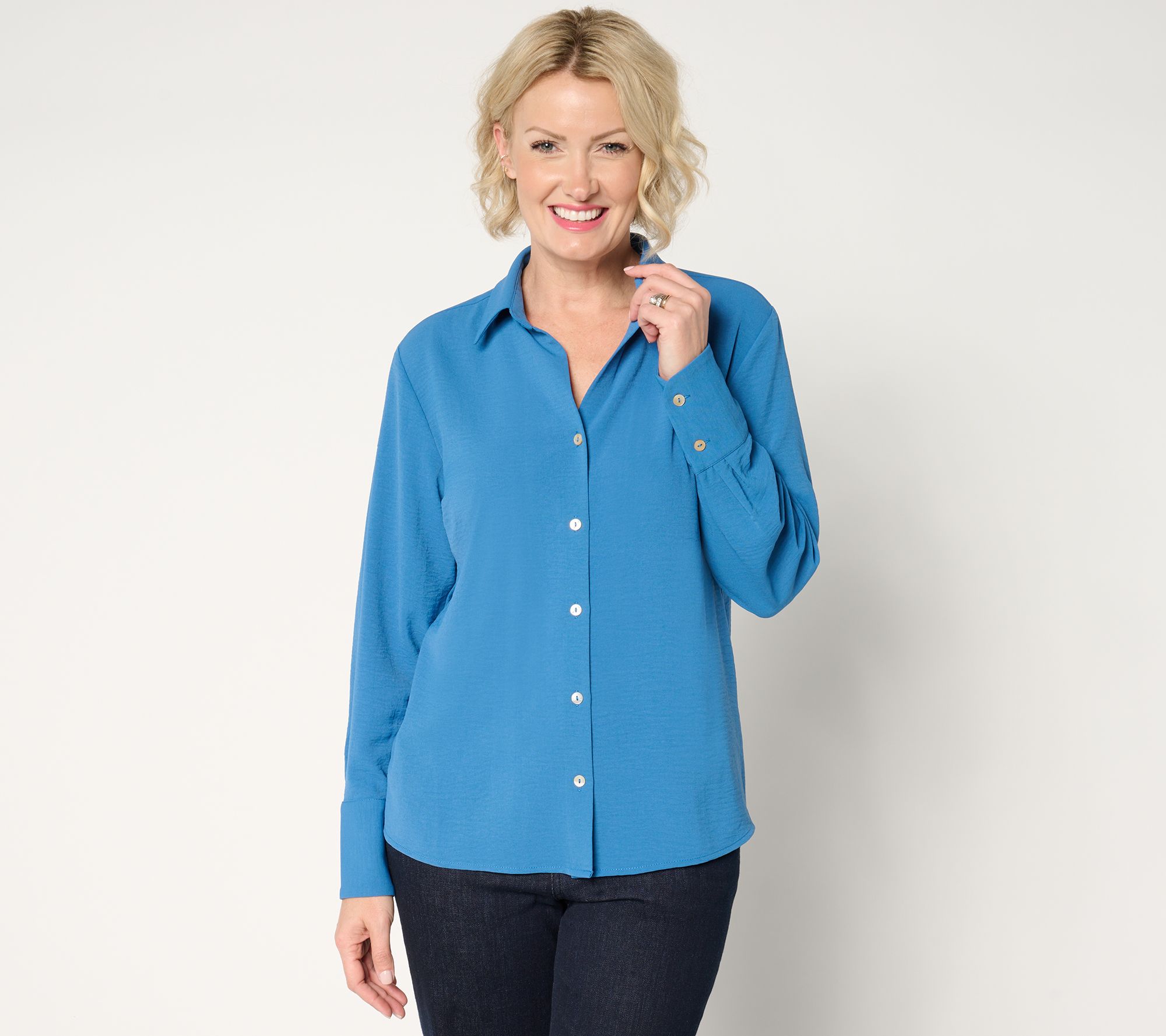 "As Is" Susan Graver Print or Solid St. Tropez Drapey Woven Shirt