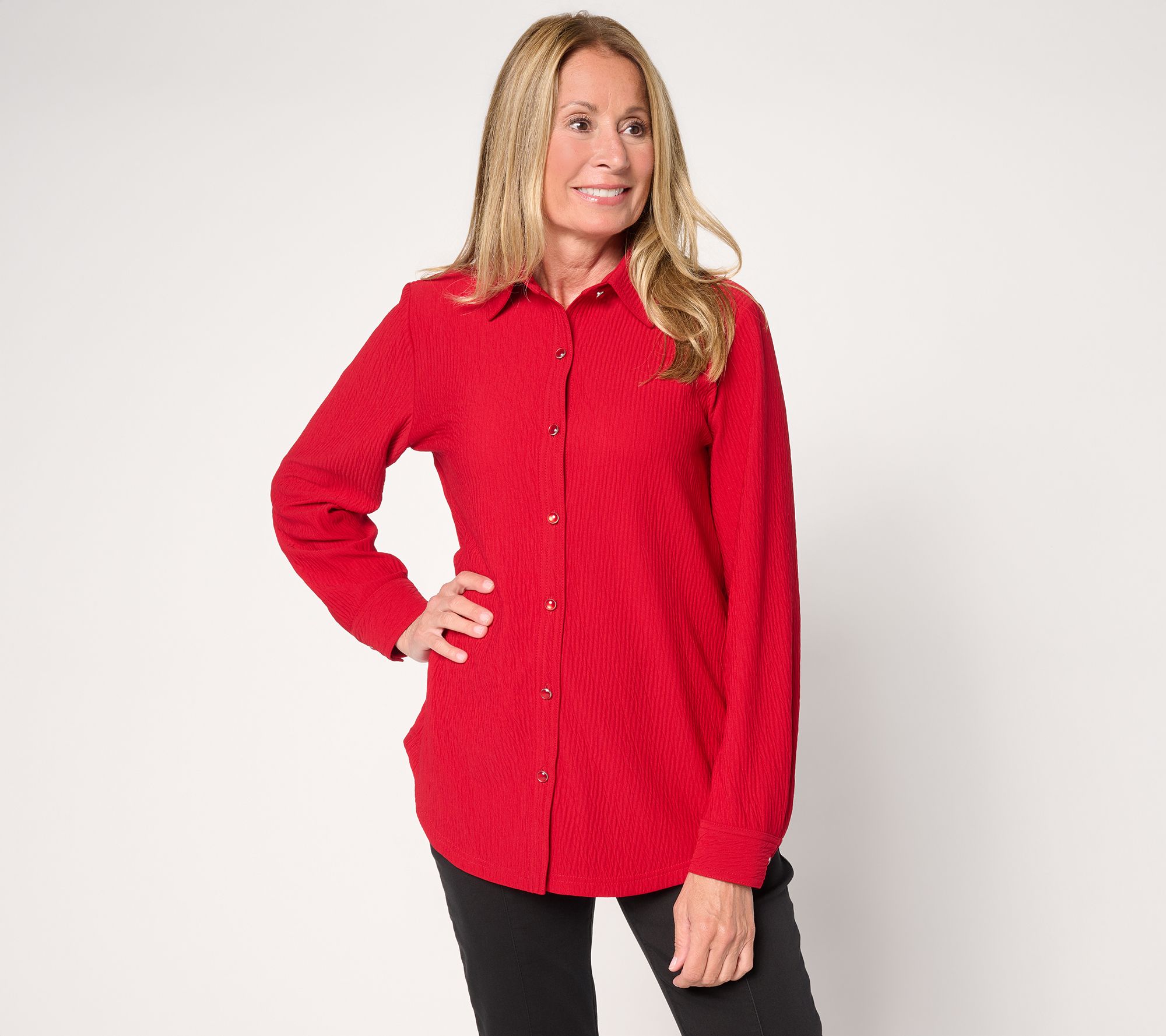 Susan Graver Textured Knit Button Front Shirt