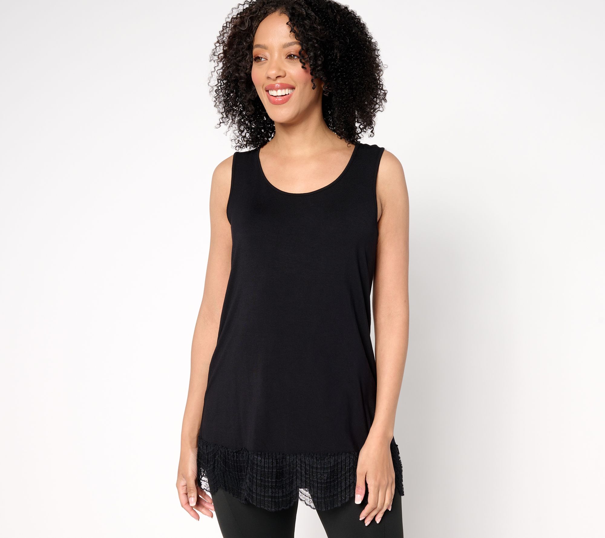 "As Is" LOGO Layers by Lori Goldstein Knit Tank with Lace Trim