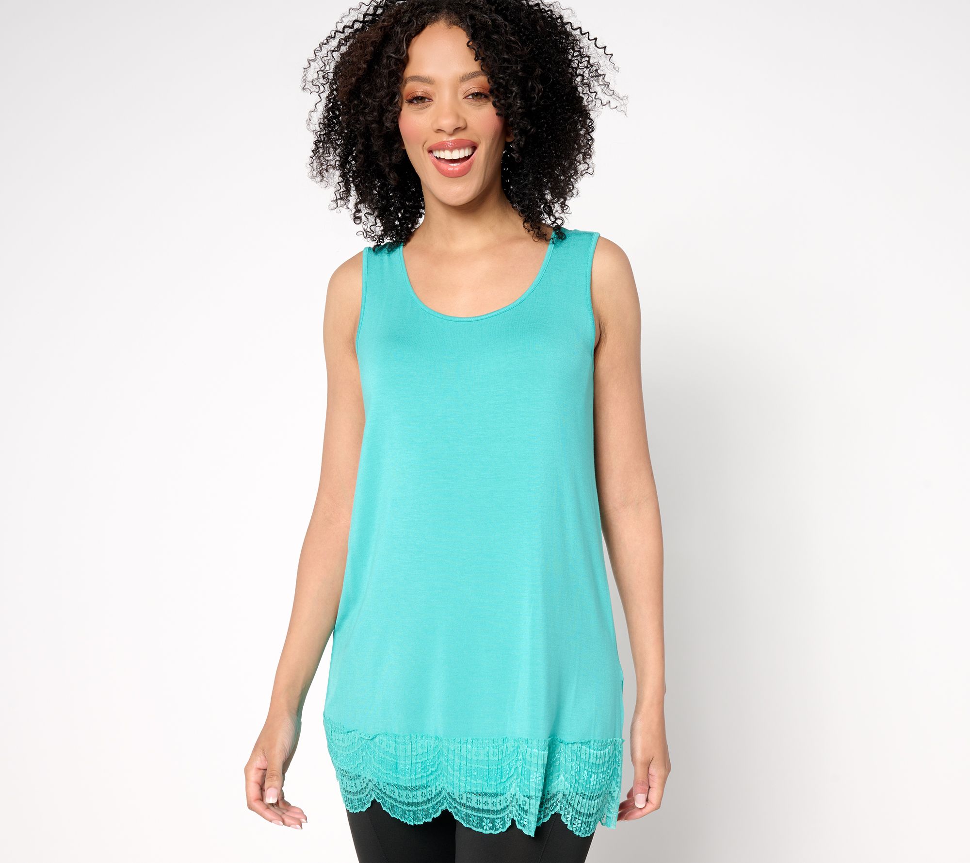 "As Is" LOGO Layers by Lori Goldstein Knit Tank with Lace Trim