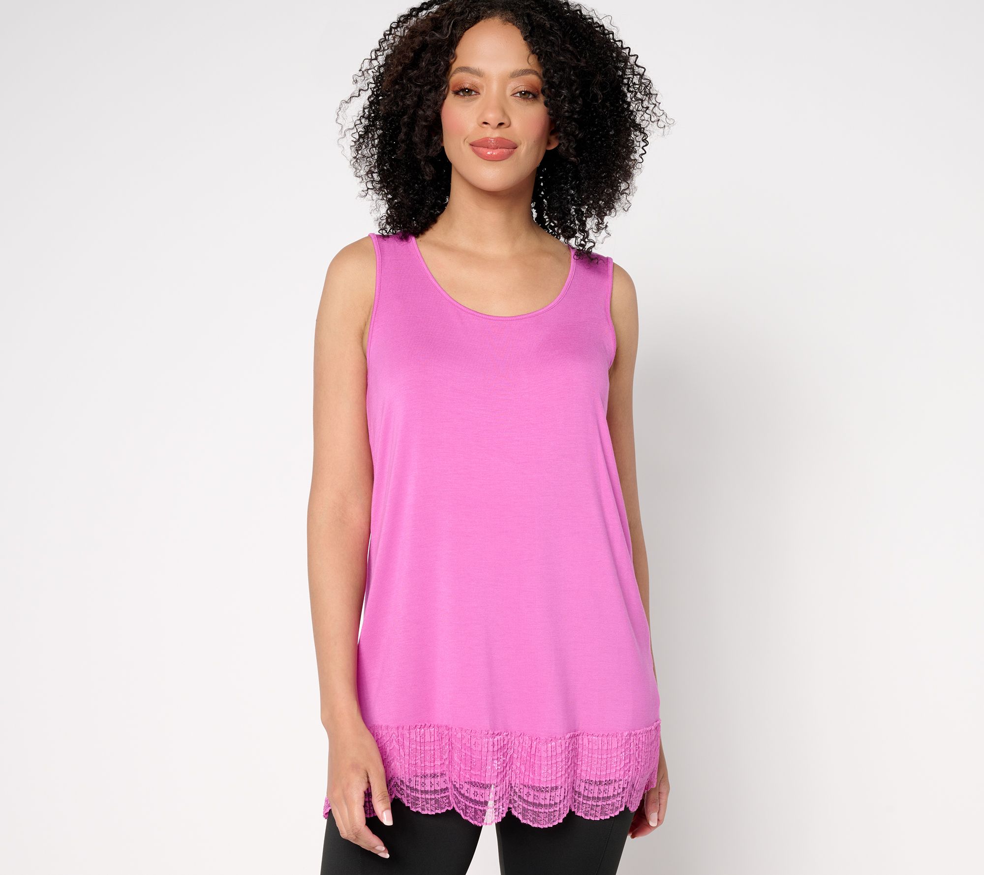 "As Is" LOGO Layers by Lori Goldstein Knit Tank with Lace Trim