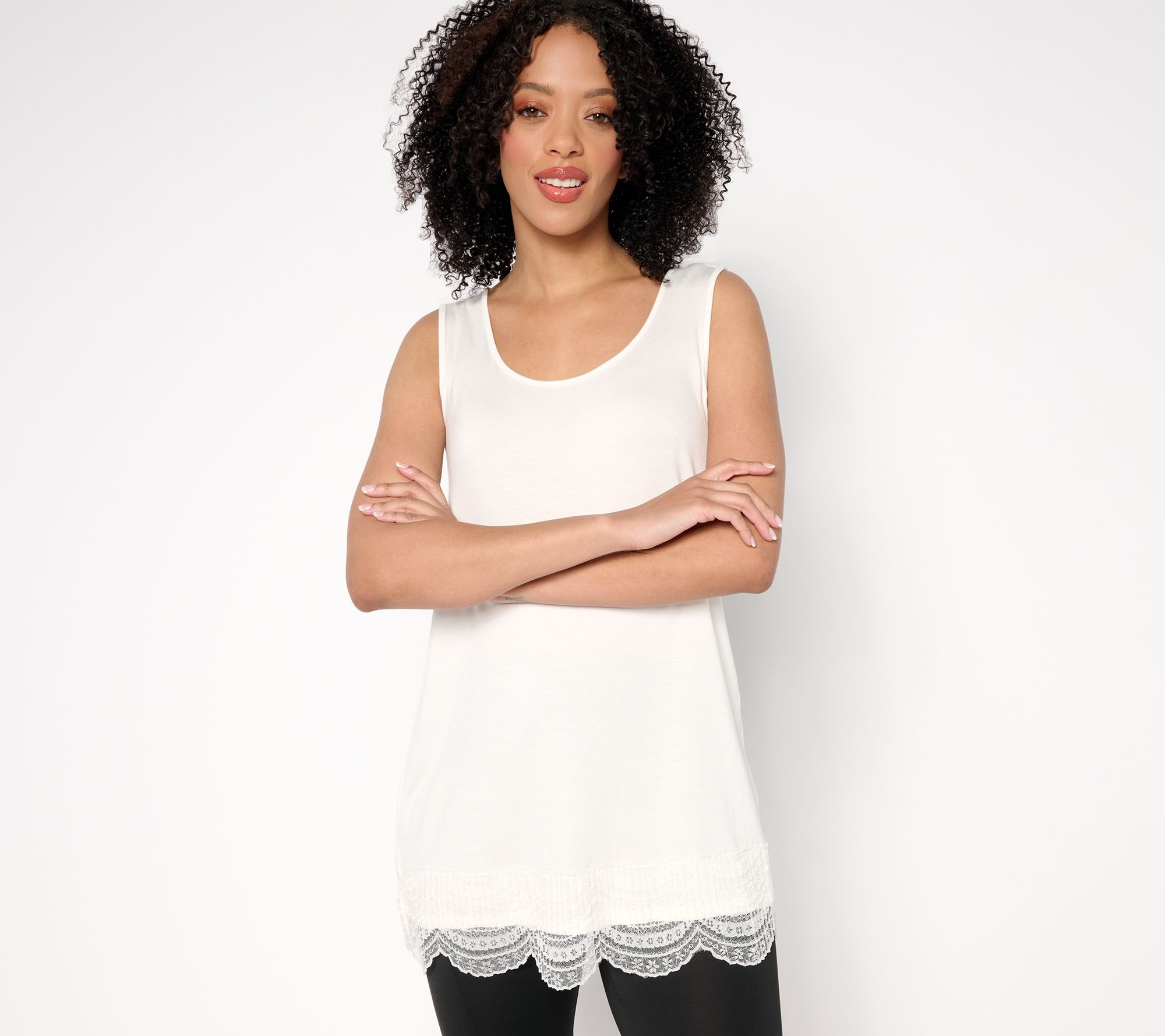 "As Is" LOGO Layers by Lori Goldstein Knit Tank with Lace Trim