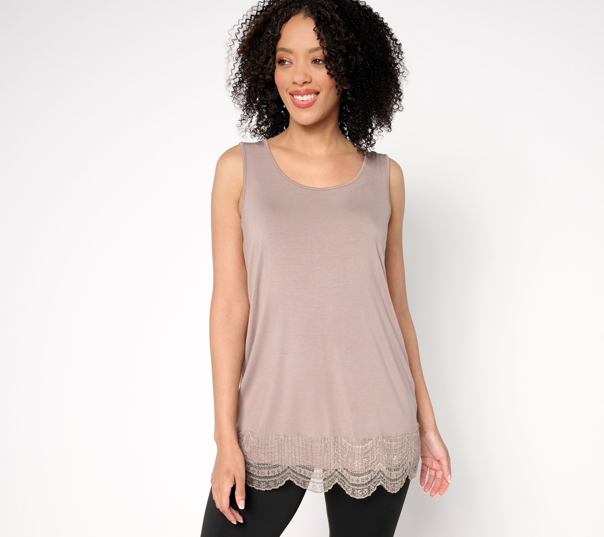 "As Is" LOGO Layers by Lori Goldstein Knit Tank with Lace Trim