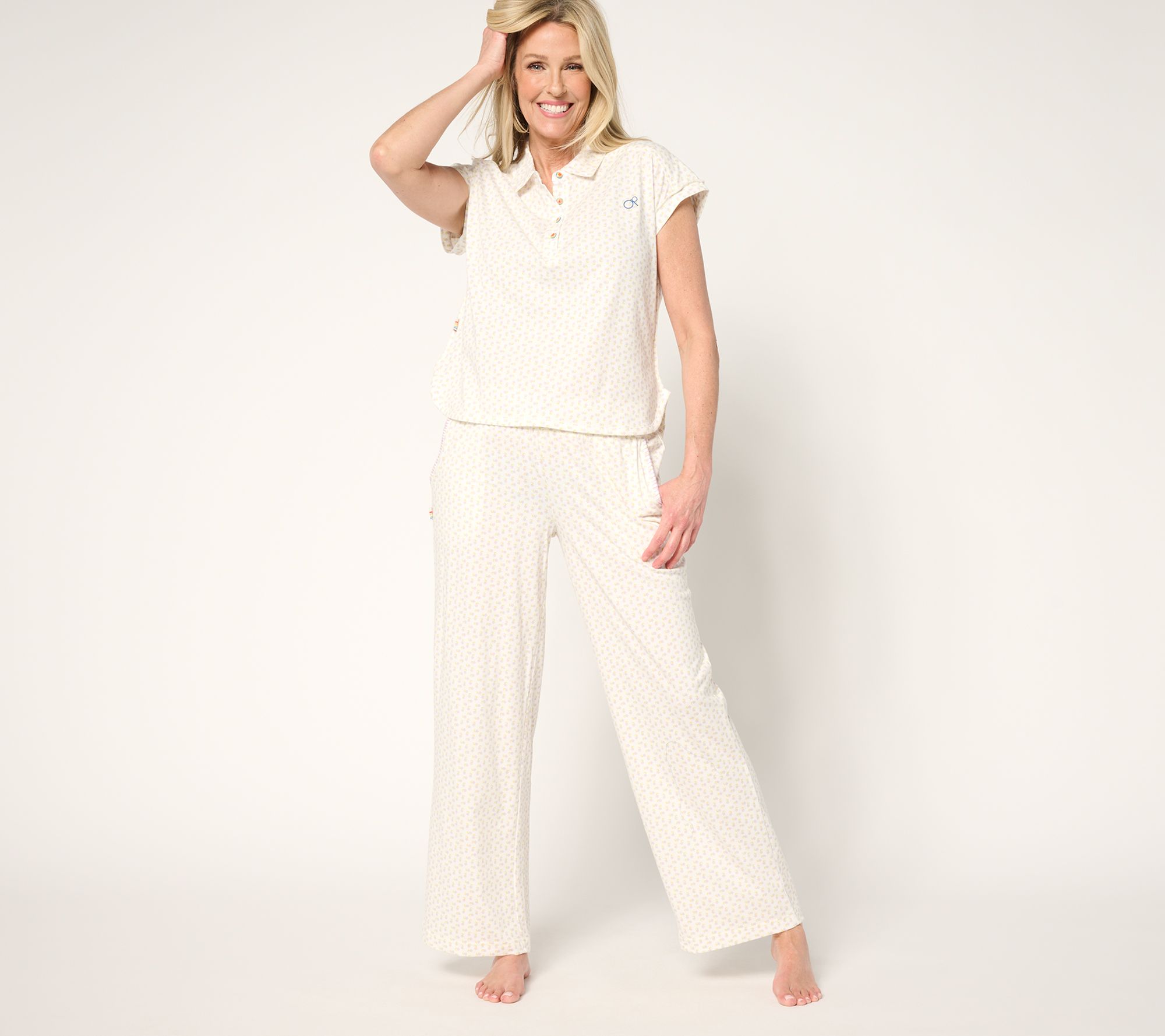 "As Is" Ocean Pacific Cap Sleeve Collared Pajama Set