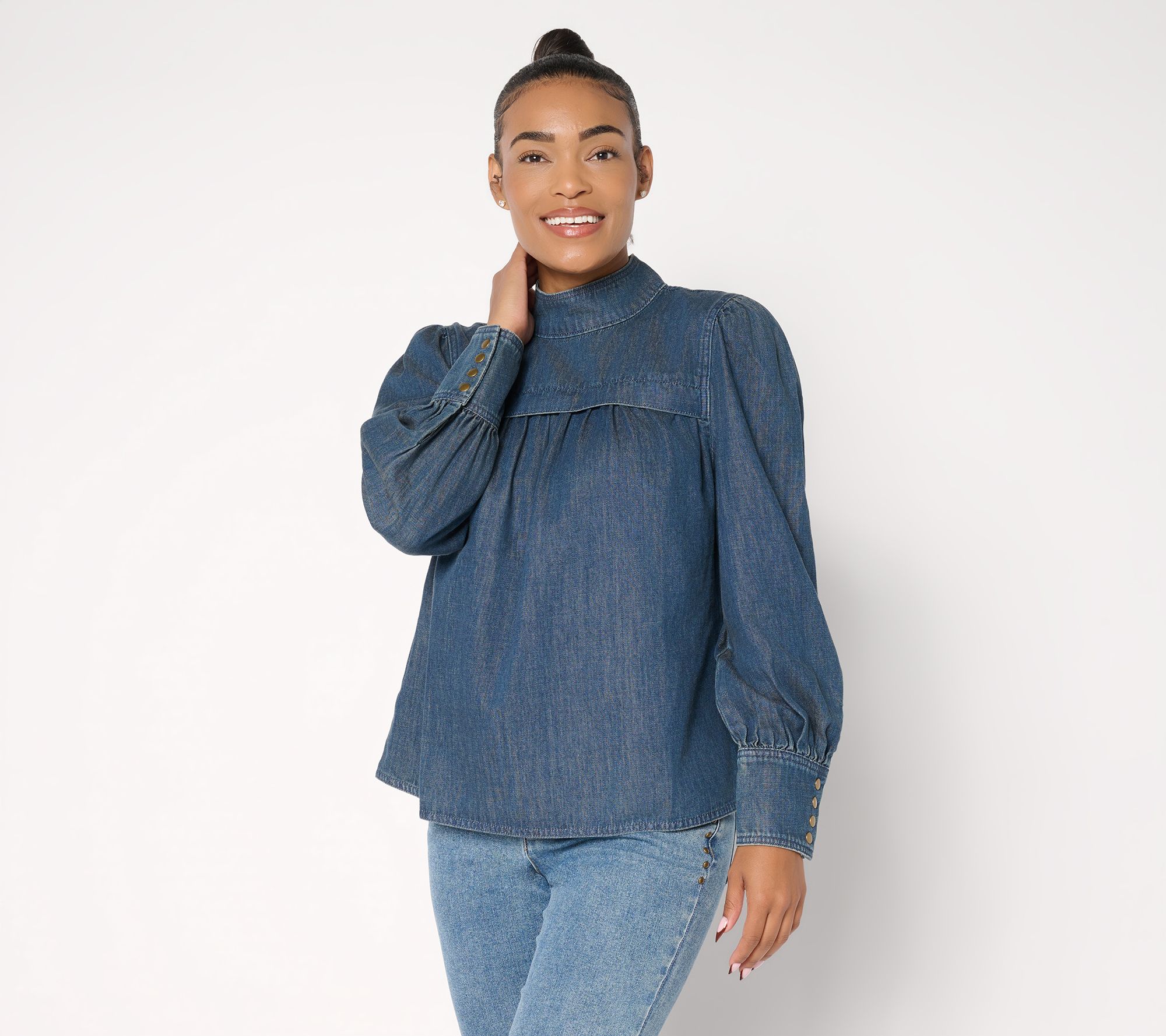 Me by Jennie Garth Millie 100% Cotton Denim Blouse