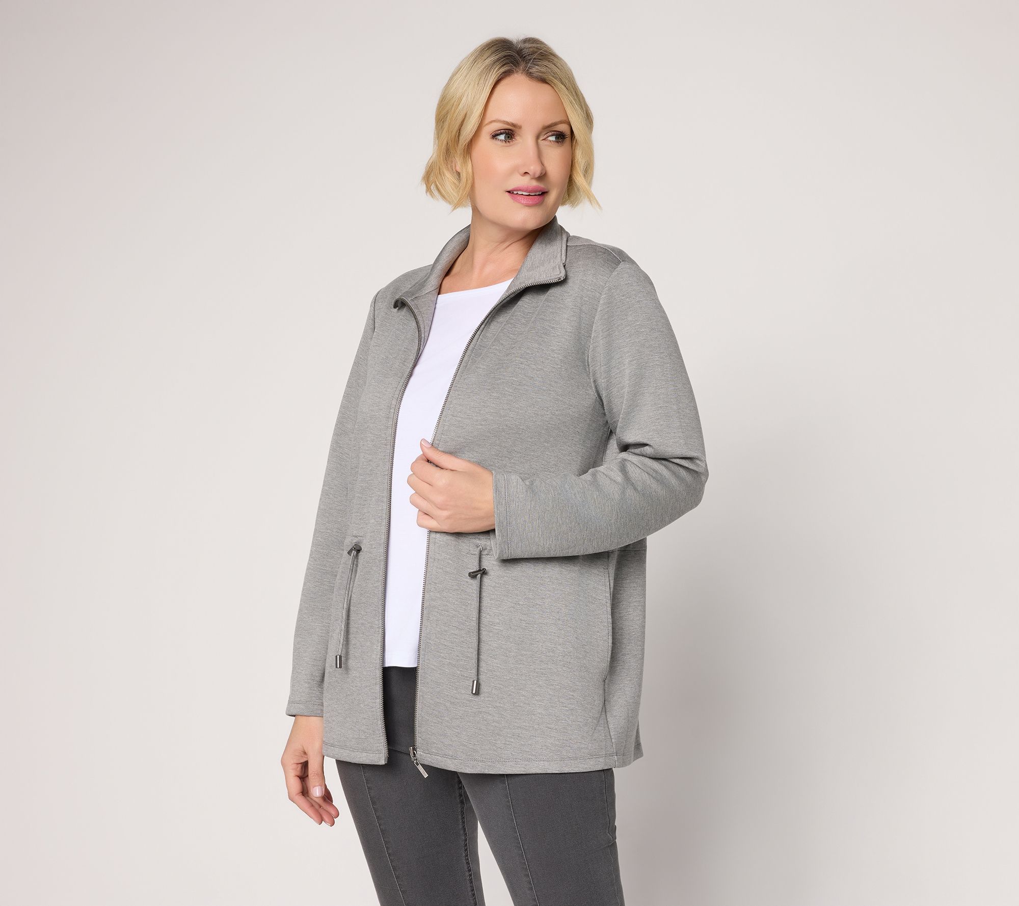 Susan Graver Weekend Regular Serene Knit Zip Front Anorak Jacket