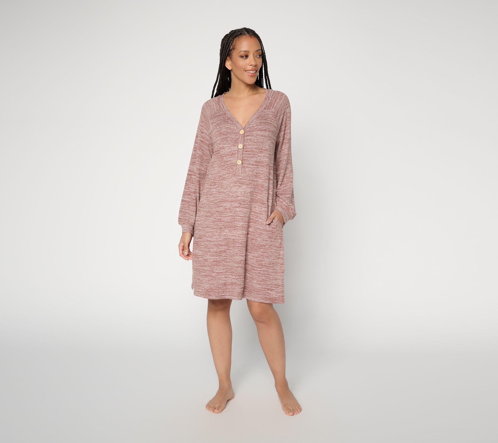 MUK LUKS Long Sleeve Button Sweater Dress