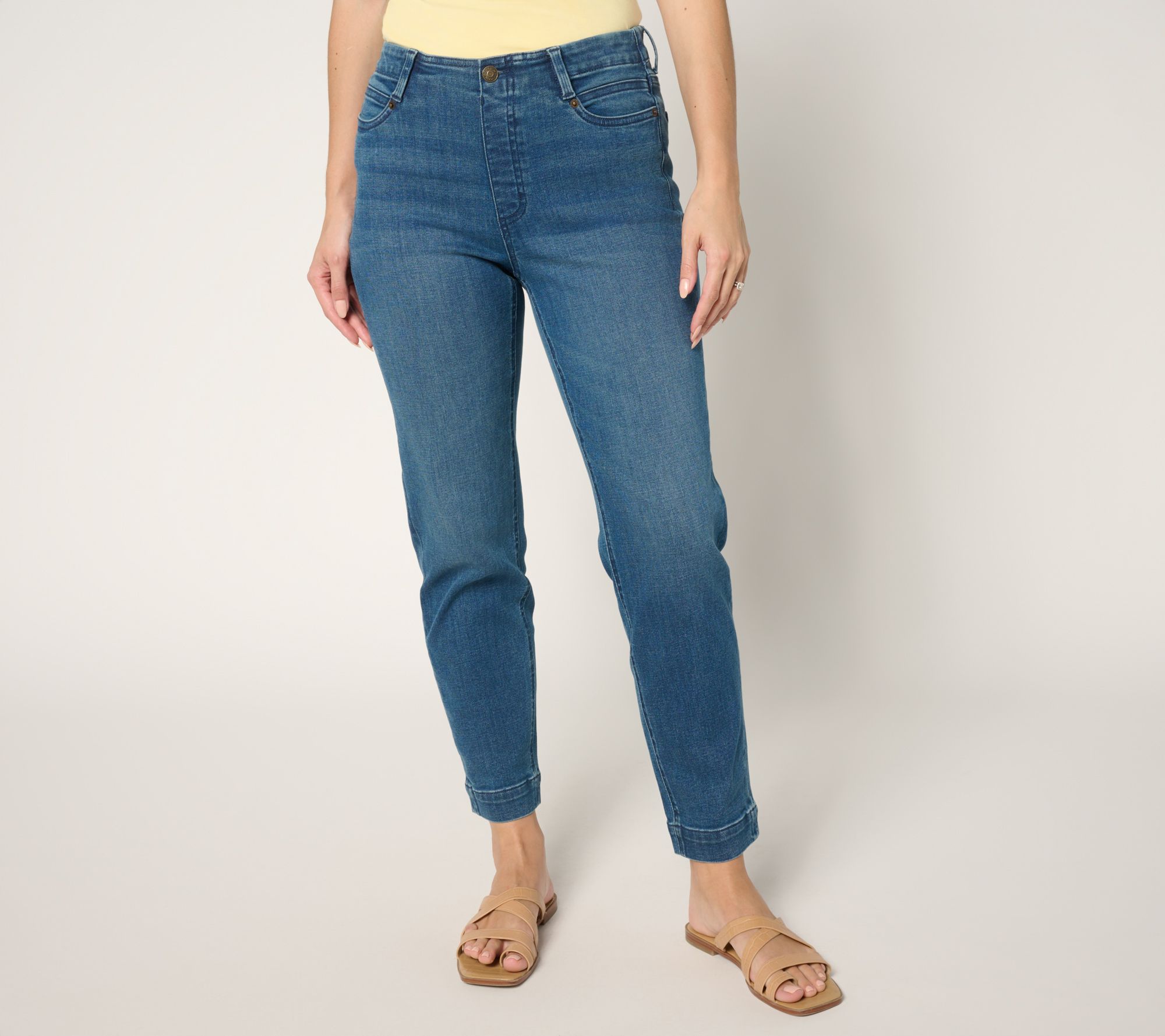 "As Is" Denim & Co. Pet Indigo Easy Stretch Continuous Waist Jean