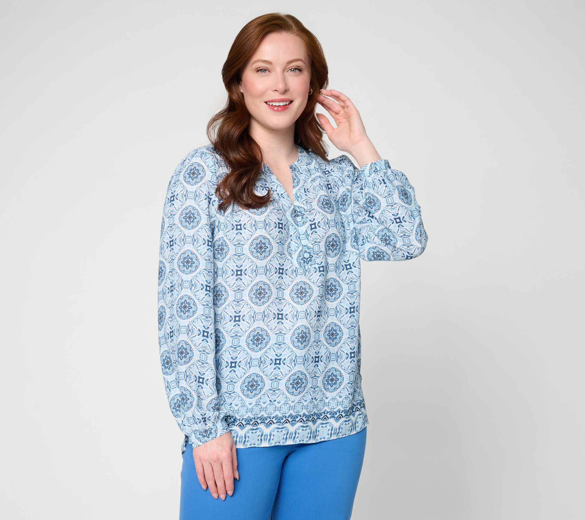 NYDJ Trinity Printed Long Sleeve Blouse