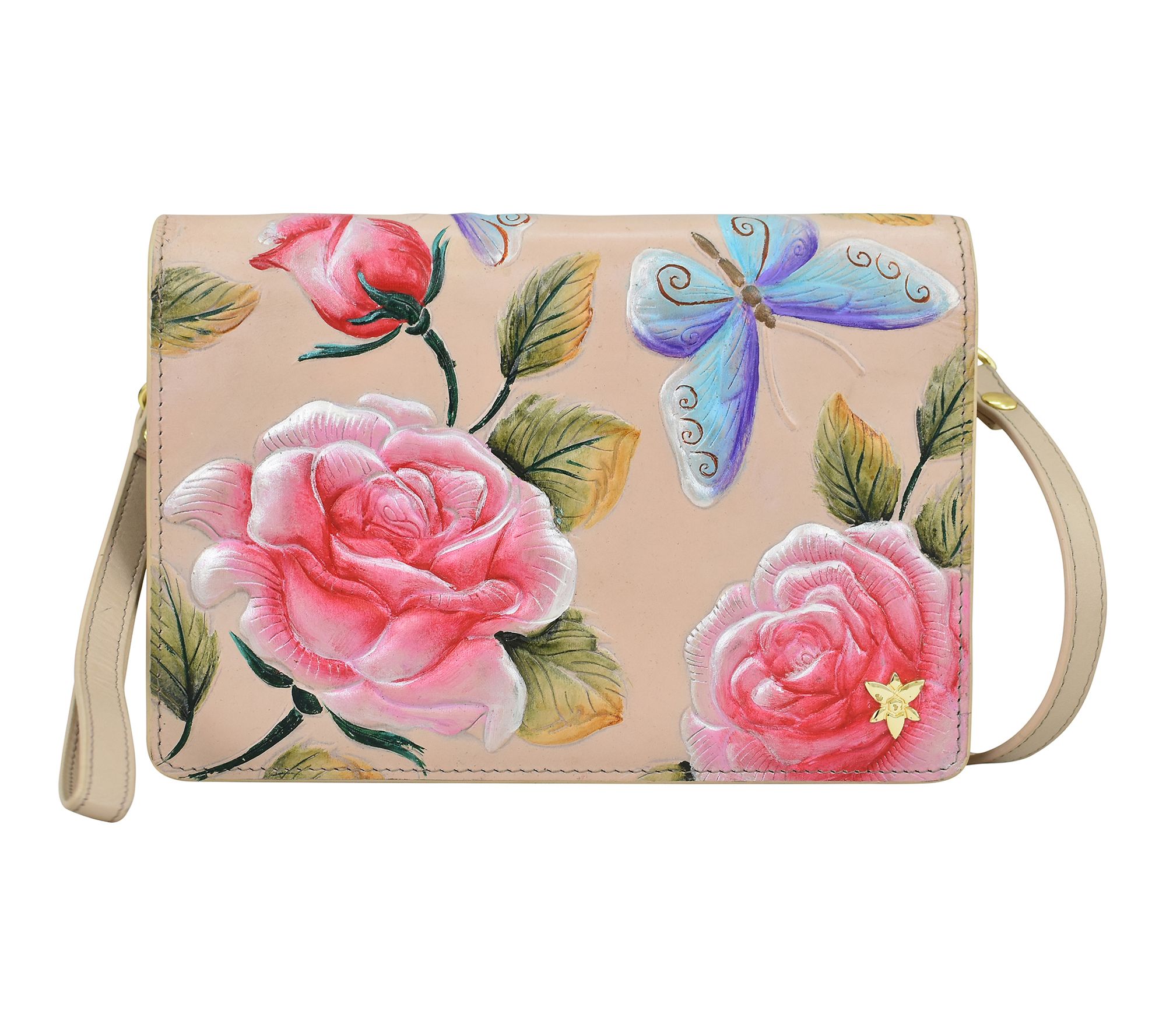 Anuschka Painted Leather RIFD Wallet Wristlet Crossbody