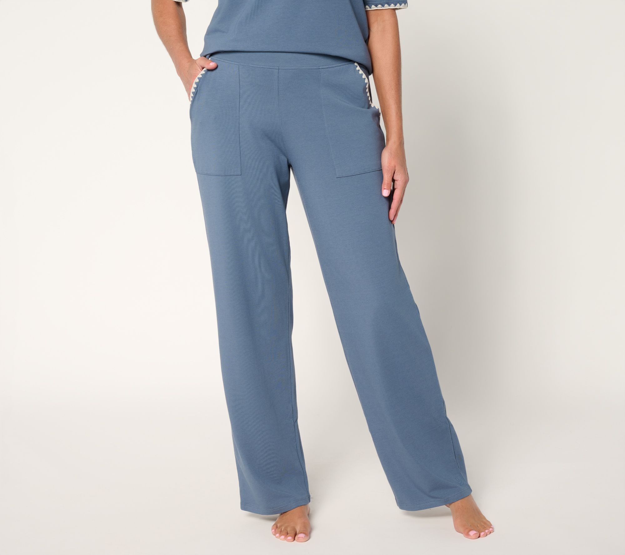 "As Is" Cuddl Duds Cottonwear+ Crochet Trim Straight Pant