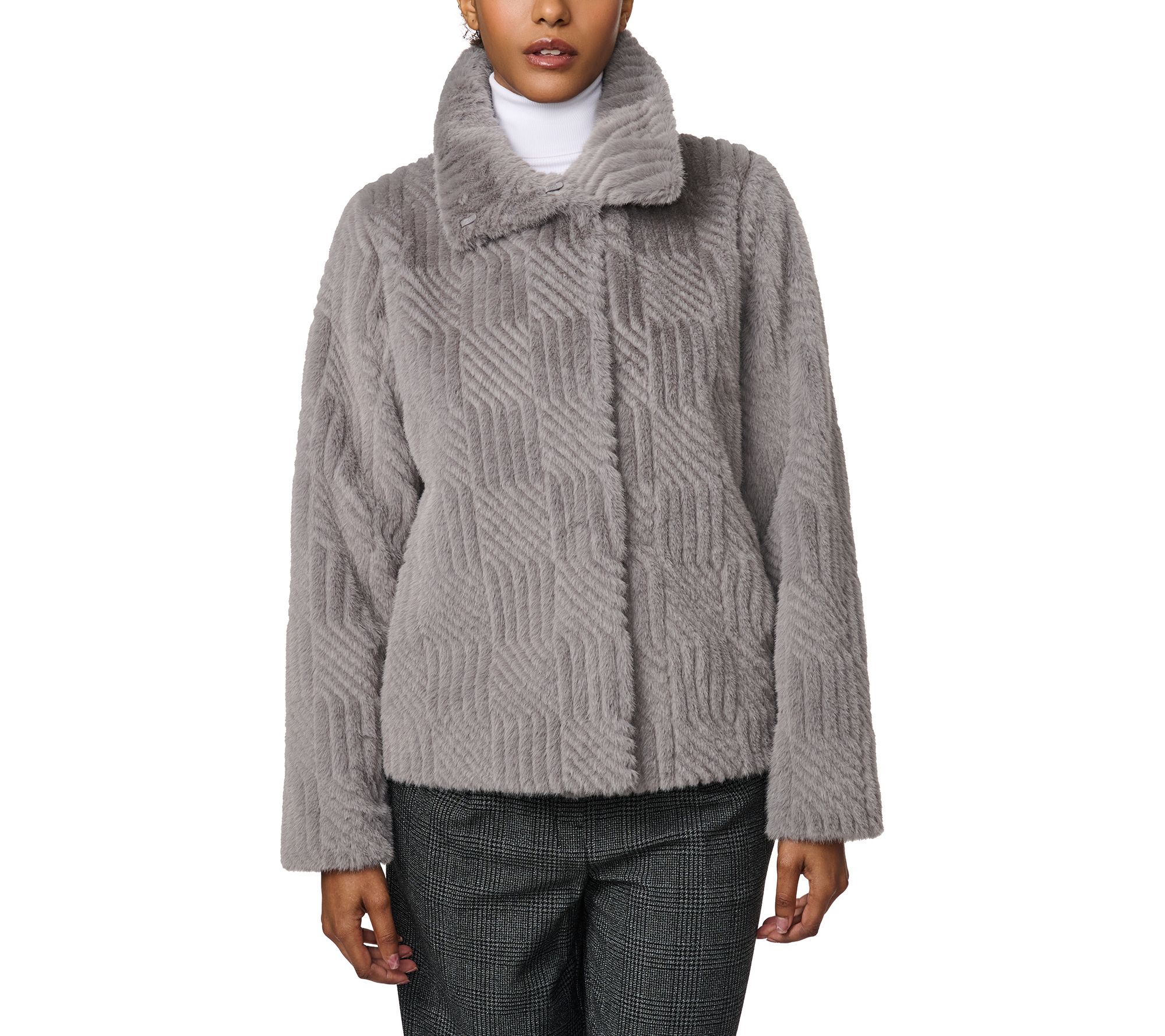 Chevron Faux Fur Jacket