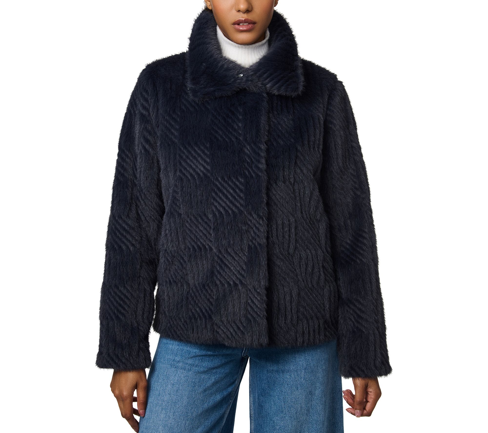 Chevron Faux Fur Jacket