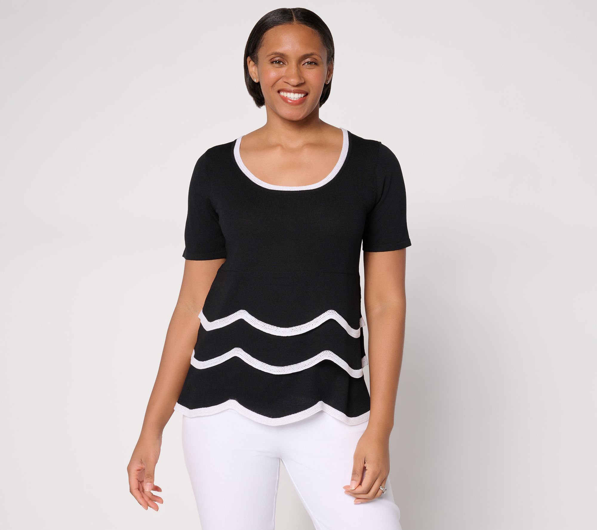 Susan Graver Tiered Scoop Neck Elbow Sleeve Sweater