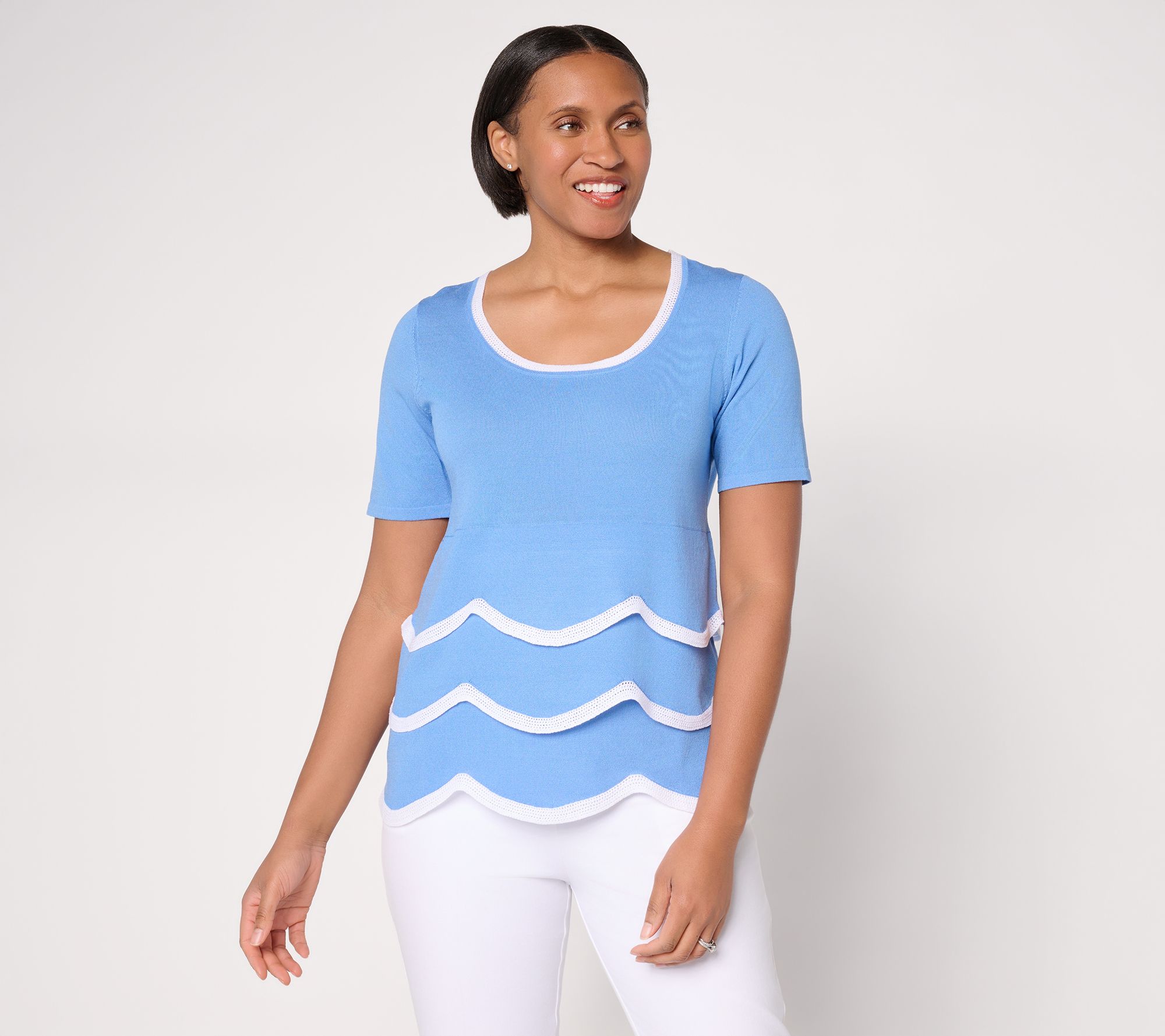 Susan Graver Tiered Scoop Neck Elbow Sleeve Sweater