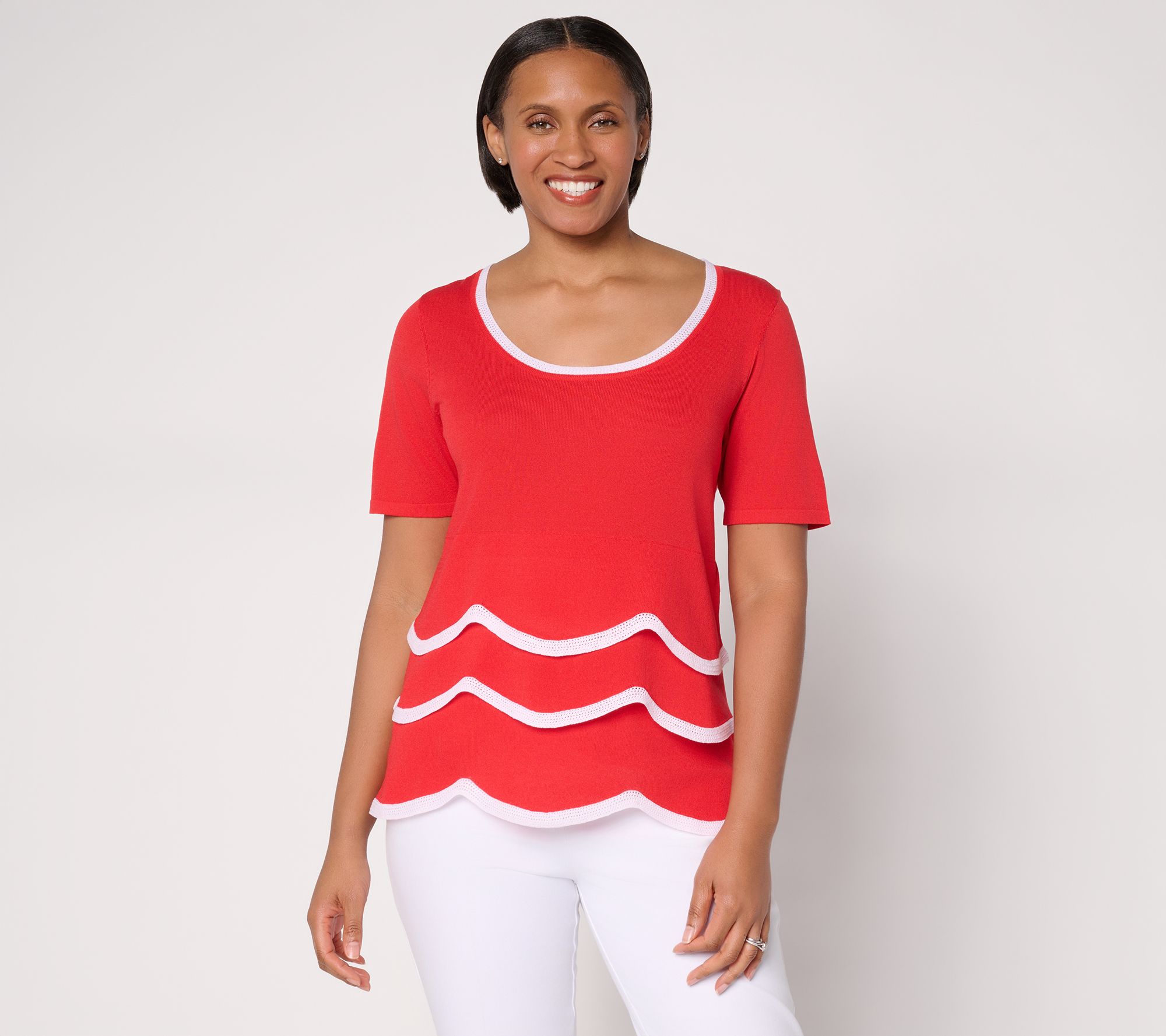 Susan Graver Tiered Scoop Neck Elbow Sleeve Sweater