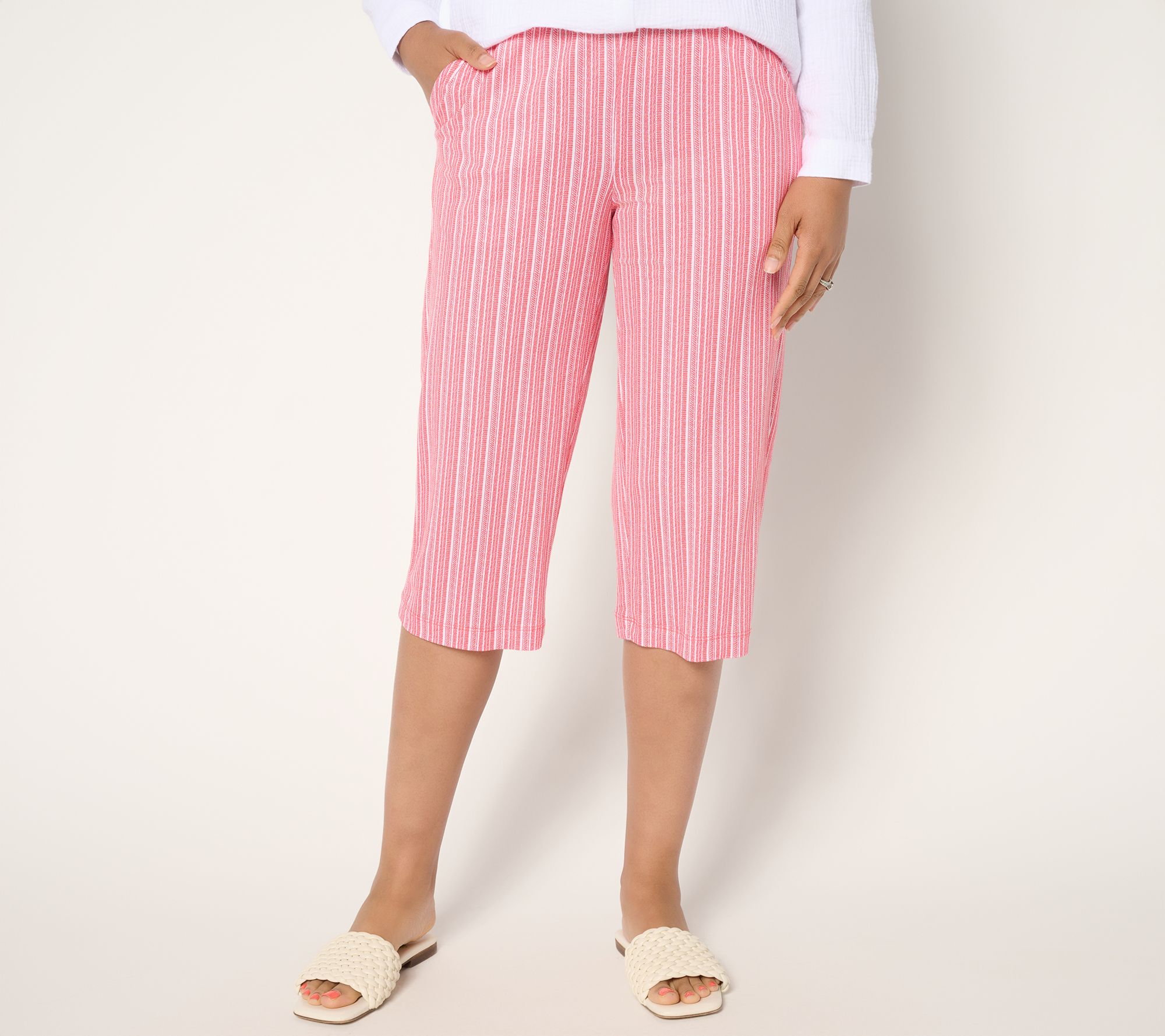 "As Is" Belle Beach by Kim Gravel Petite Cabana Knit Striped Capri