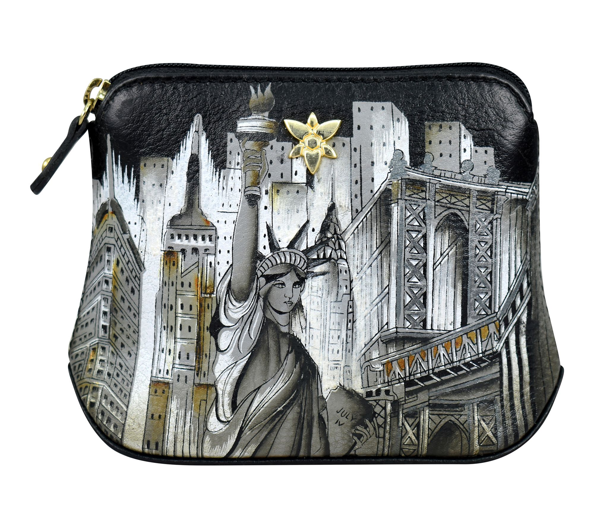 Anushcka Painte d Leather Multi -Purpose Zip Po uch