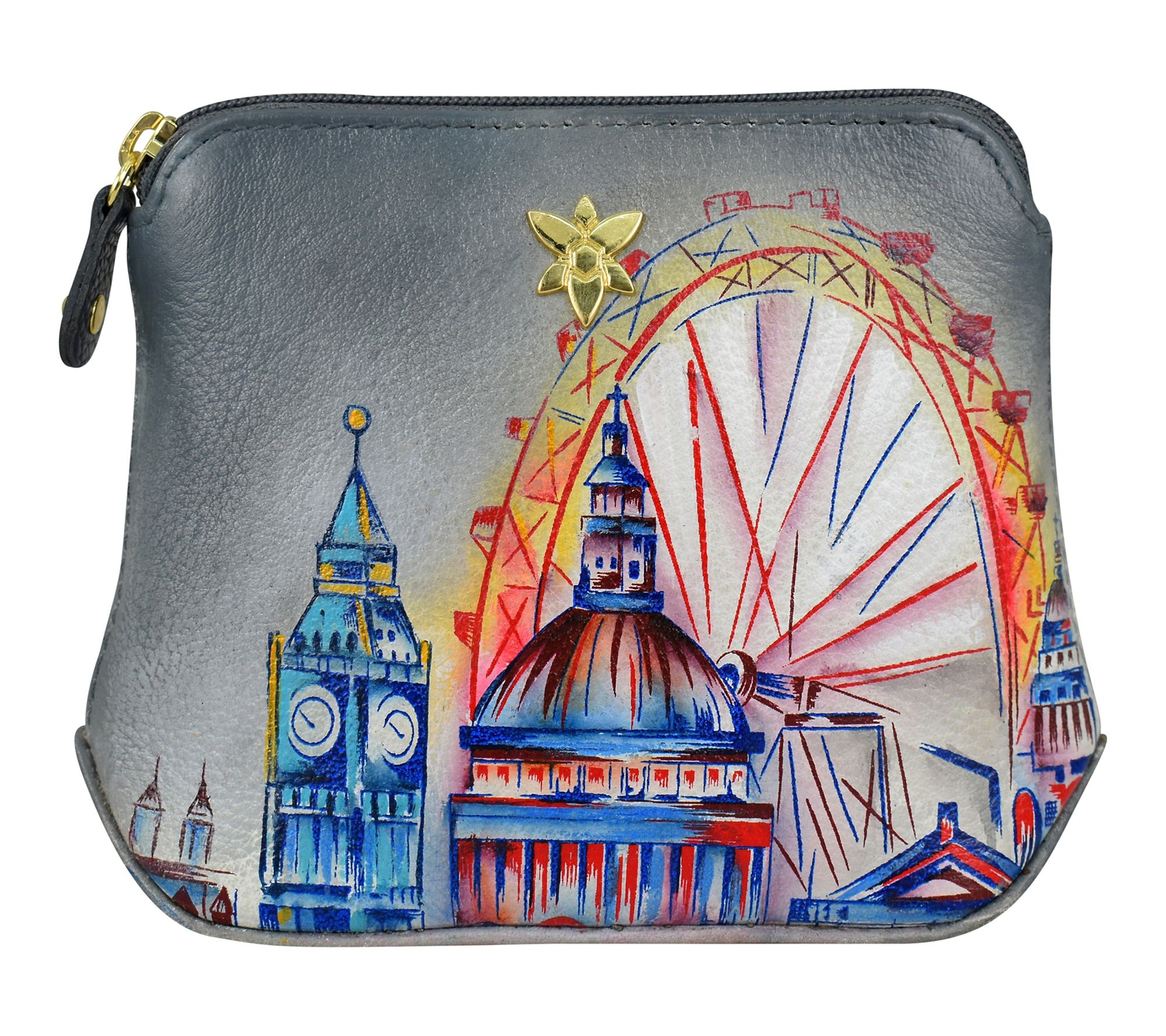 Anushcka Painte d Leather Multi -Purpose Zip Po uch