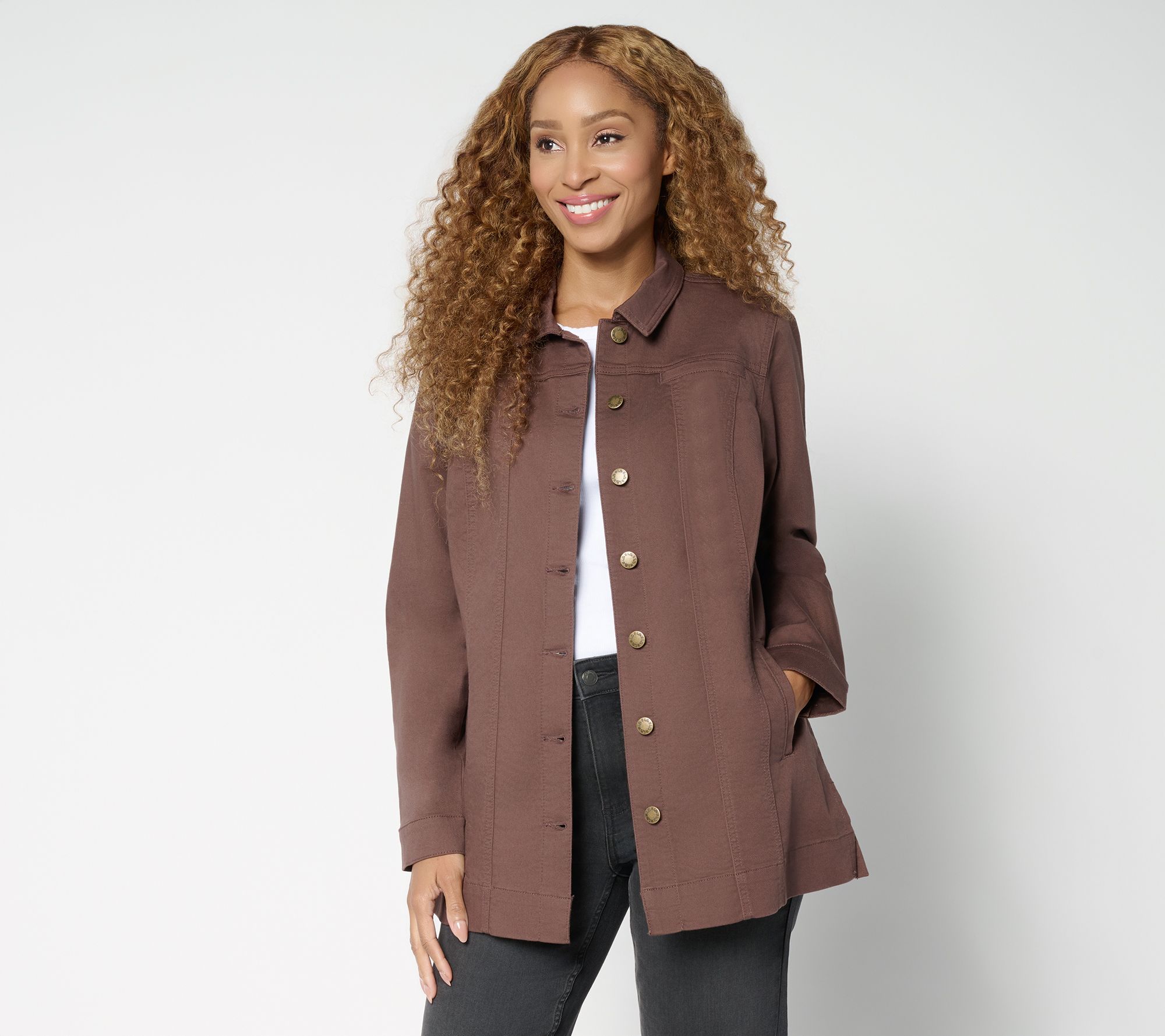 "As Is" Belle Boho by Kim Gravel Regular Stretch Denim Long Jacket