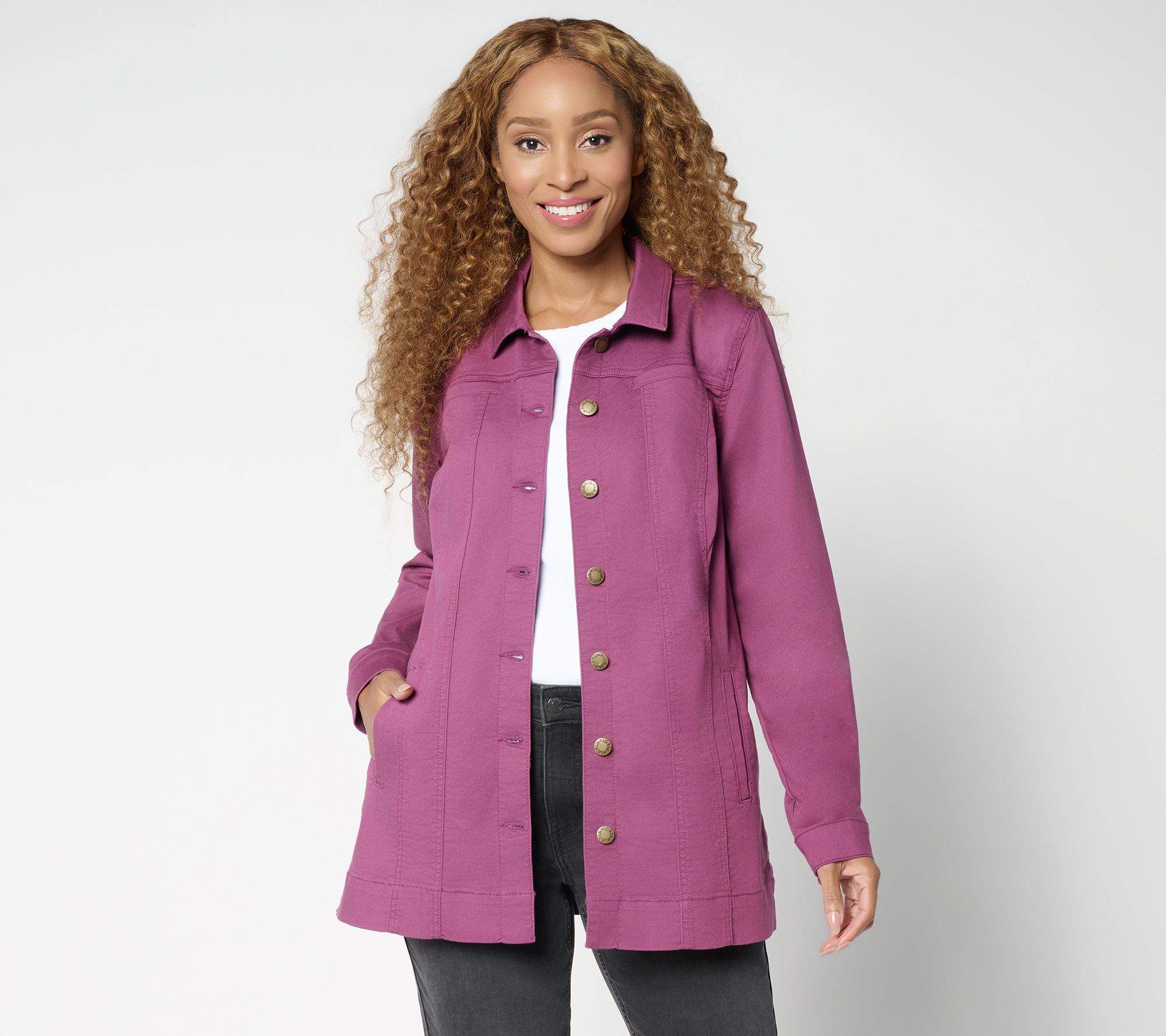 "As Is" Belle Boho by Kim Gravel Regular Stretch Denim Long Jacket